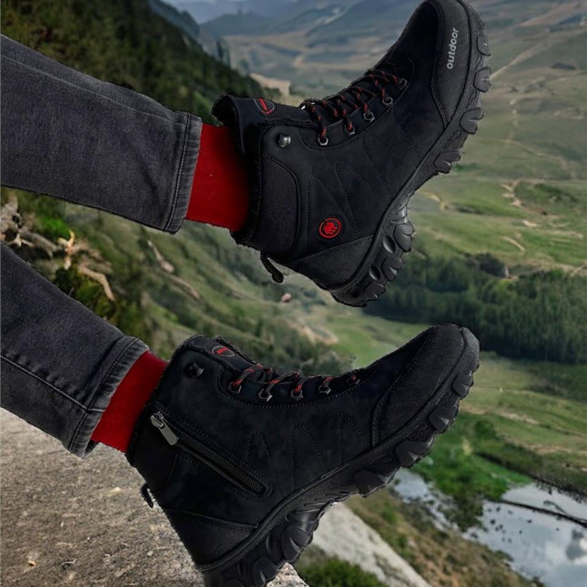 Soğuk Geçirmez Unisex Uzun Outdoor Trekking Bot Ayakkabı SİYAH - Görsel 9