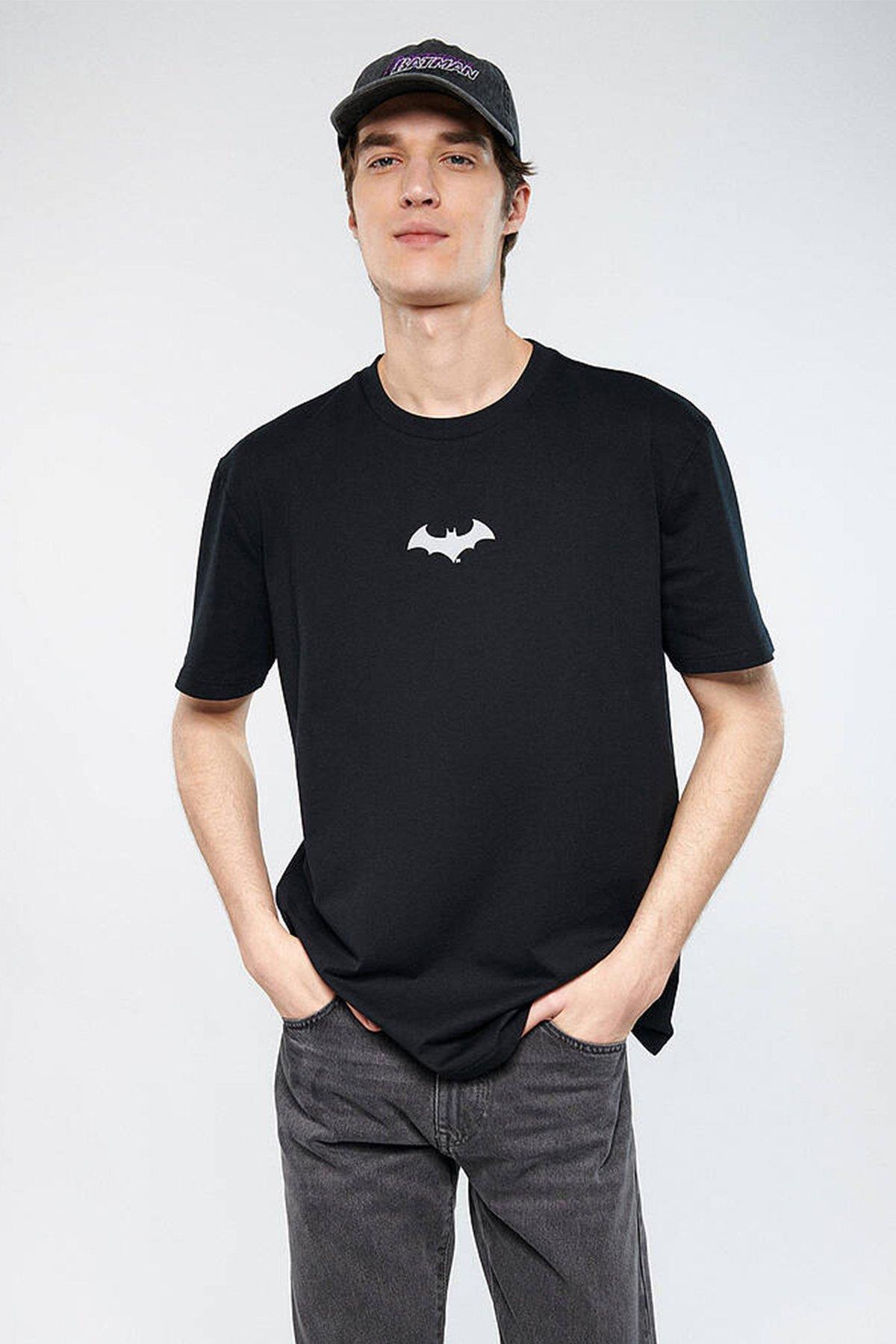 Batman Reflektör Baskılı  Siyah Erkek T-Shirt 066878-900