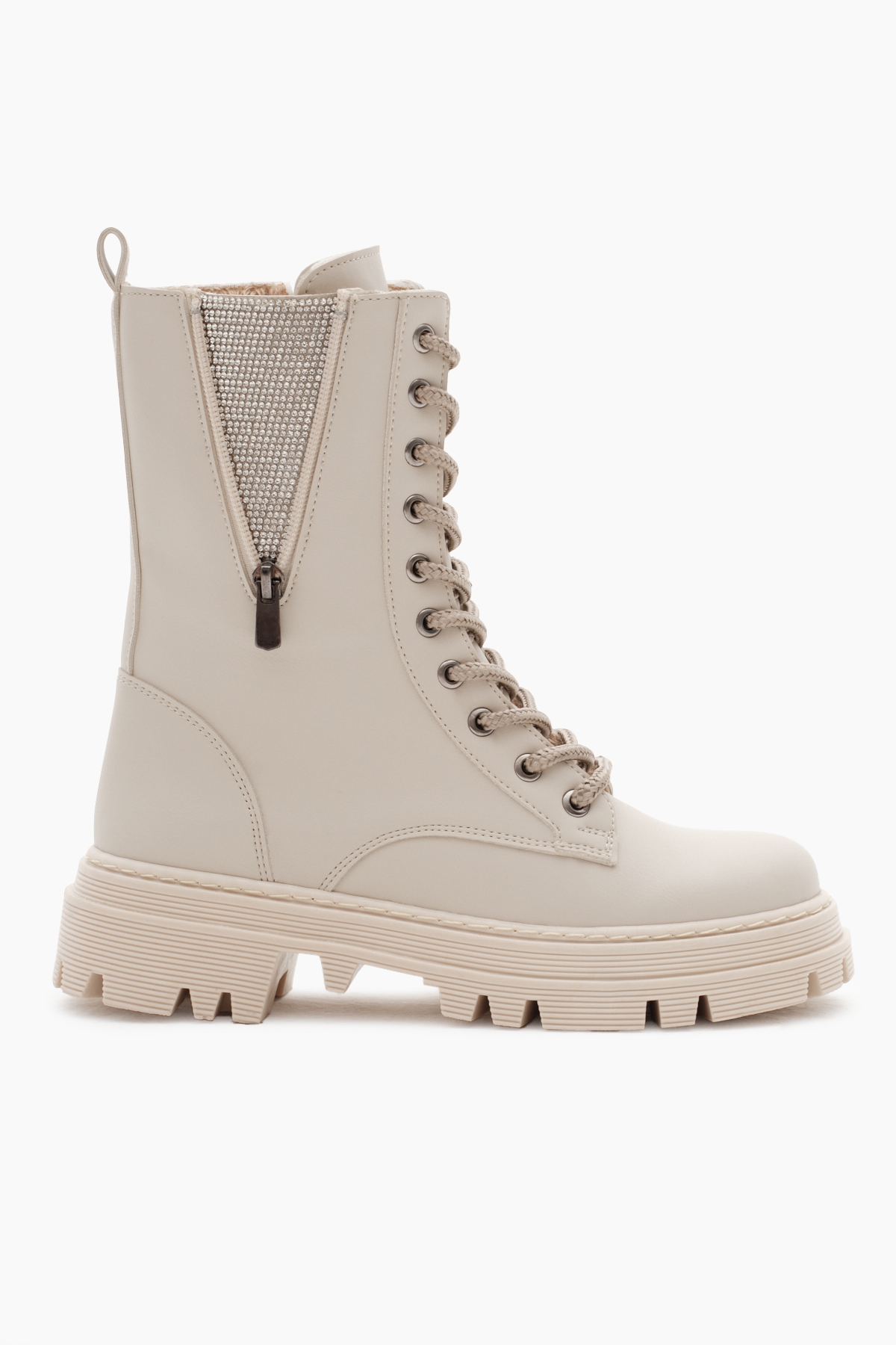 Kadın Bej Cilt Termo Taban Bağcıklı ve Fermuarlı Bot - Görsel 3