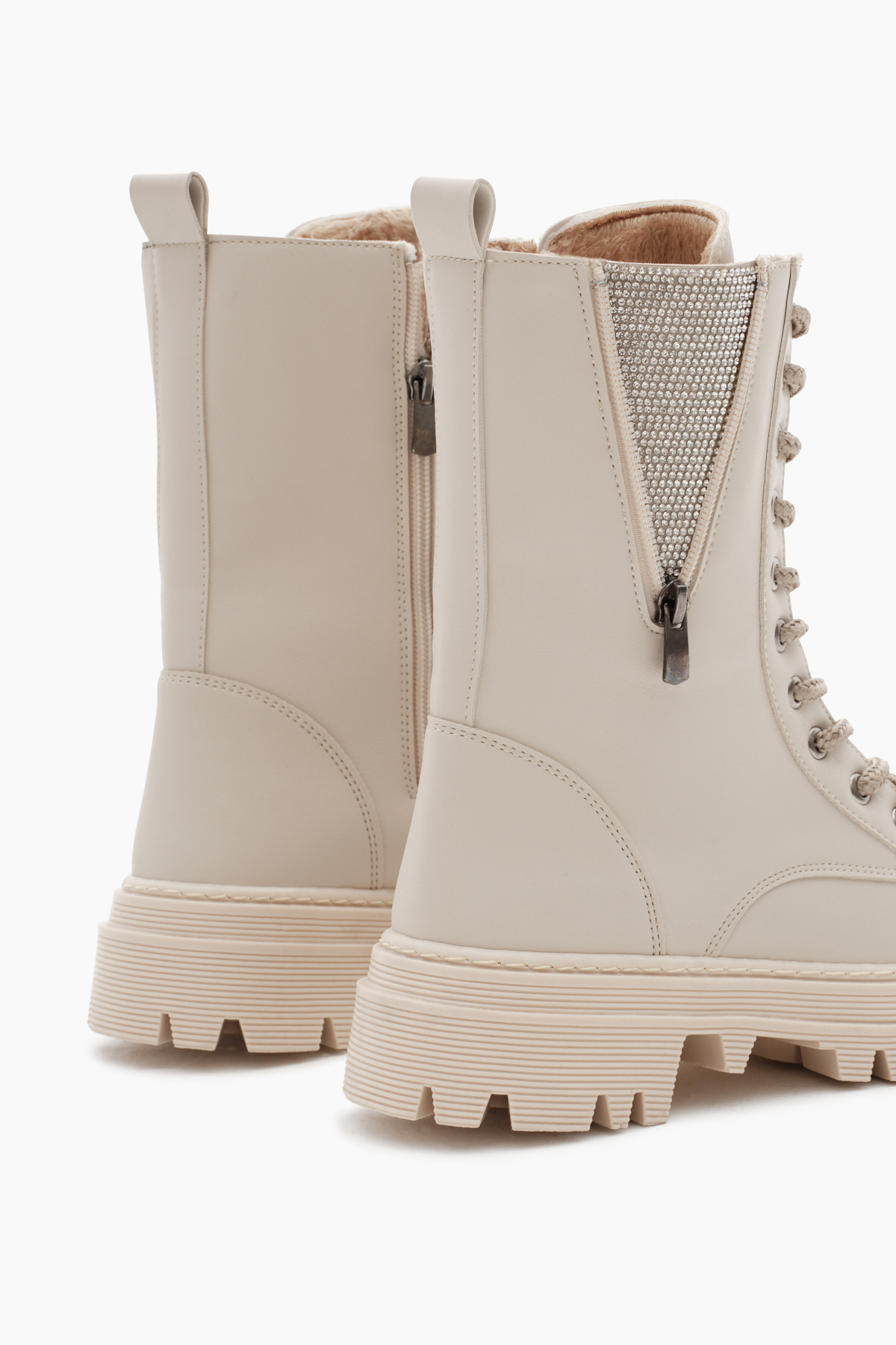 Kadın Bej Cilt Termo Taban Bağcıklı ve Fermuarlı Bot - Görsel 6