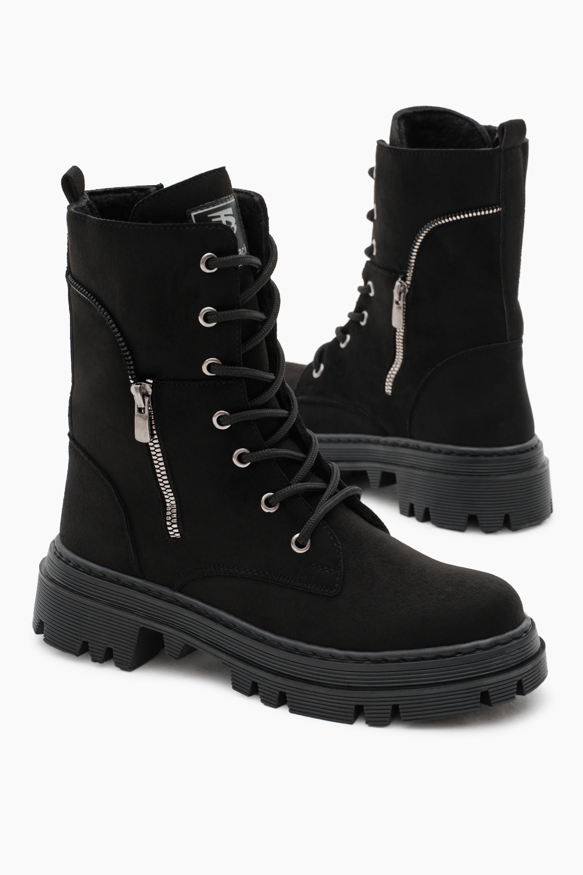 Kadın Siyah Süet Termo Taban Yanı Fermuar Desenli Bağcıklı ve Fermuarlı Bot - Görsel 5