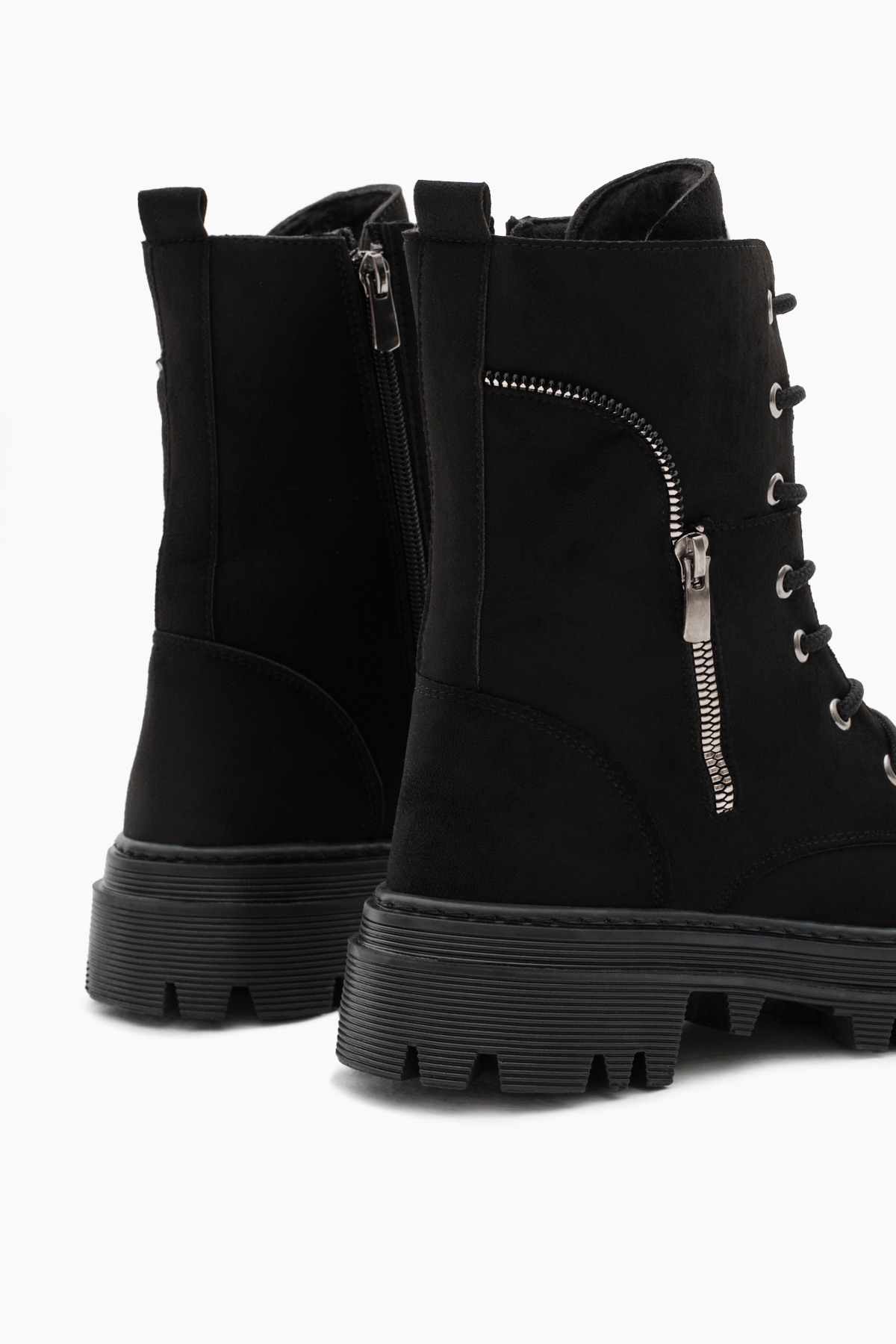 Kadın Siyah Süet Termo Taban Yanı Fermuar Desenli Bağcıklı ve Fermuarlı Bot - Görsel 6