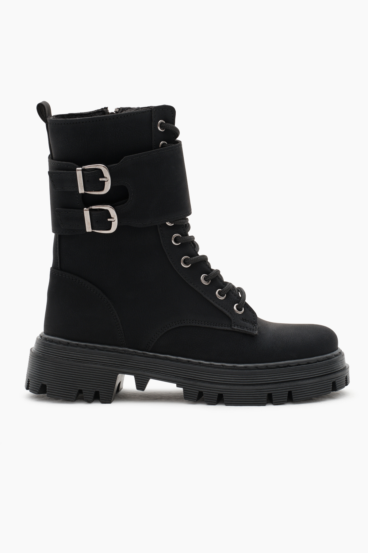 Kadın Siyah Mat Termo Taban Yanı Çift Tokalı Cırtlı Bağcıklı ve Fermuarlı Bot - Görsel 3