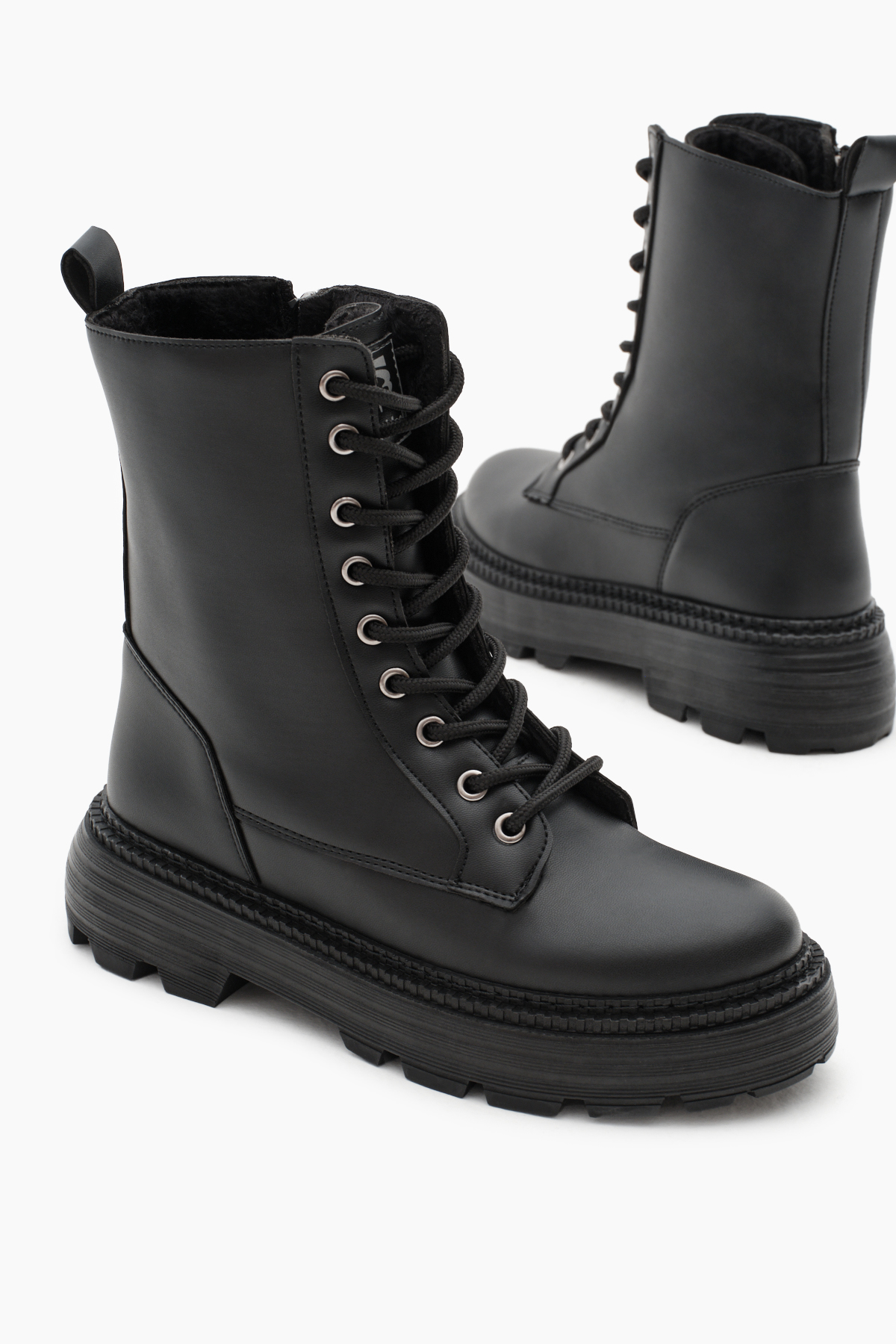 Kadın Siyah Poli Taban Rahat Kalıp Bağcıklı Bot - Görsel 5