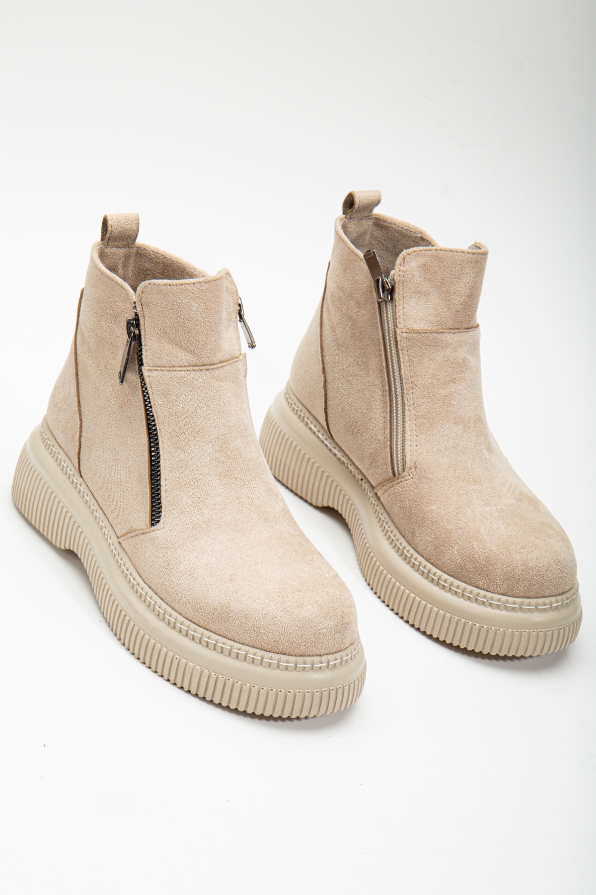 Kadın Bej Kalın Termo Taban Fermuarlı Bot - Görsel 3