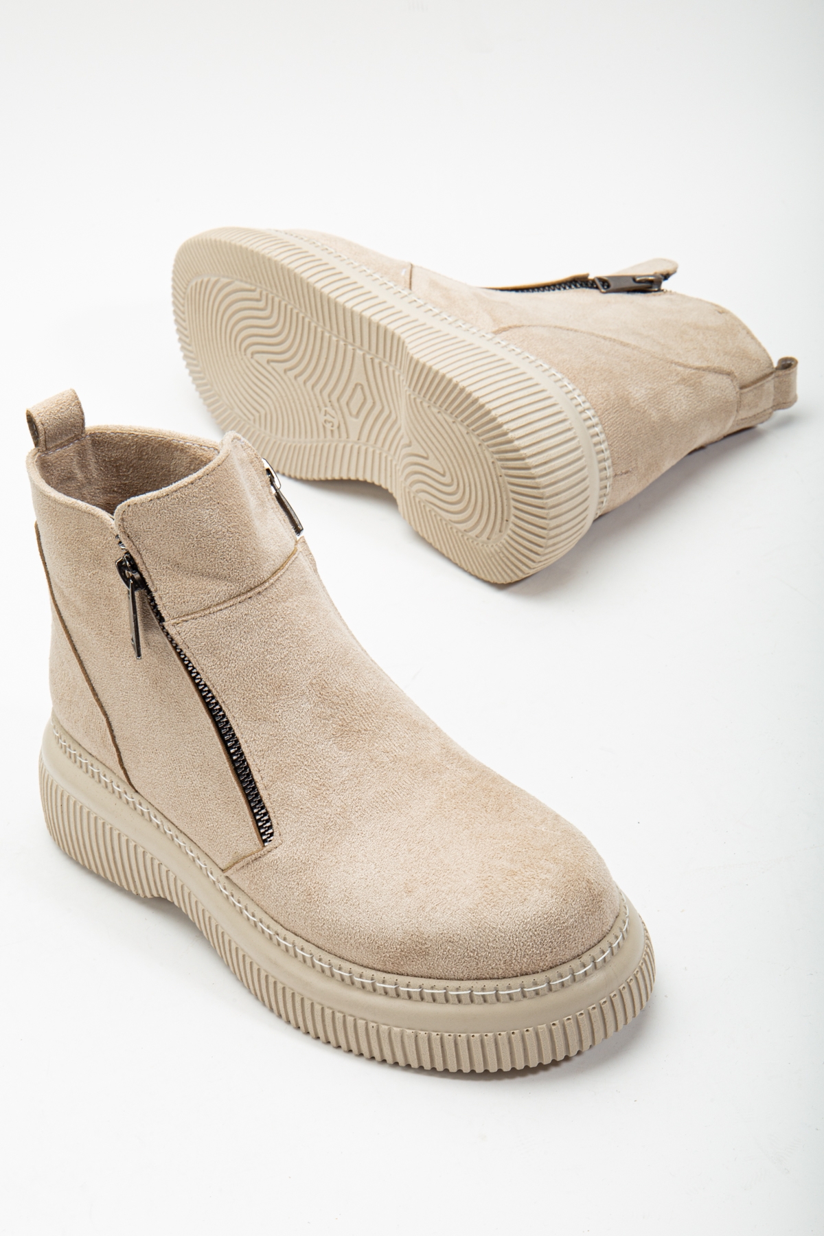 Kadın Bej Kalın Termo Taban Fermuarlı Bot - Görsel 4