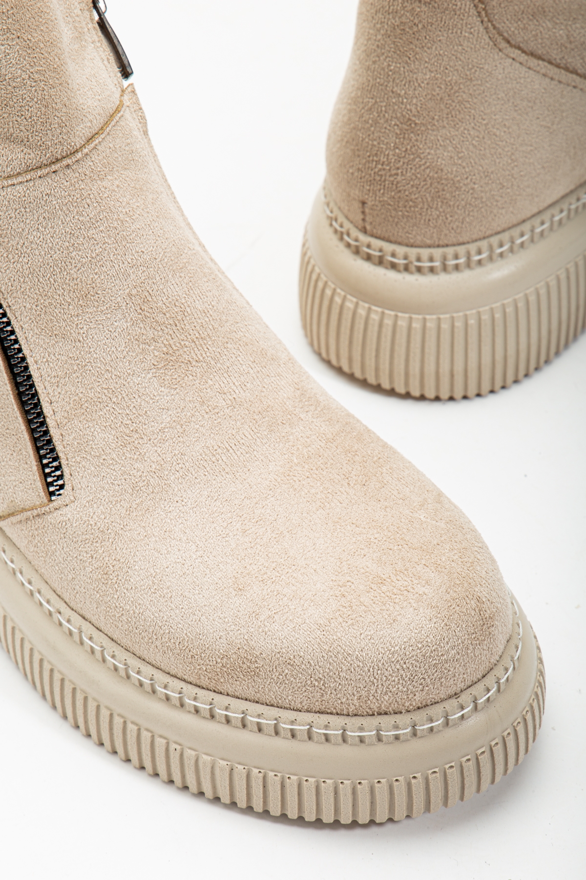 Kadın Bej Kalın Termo Taban Fermuarlı Bot - Görsel 5