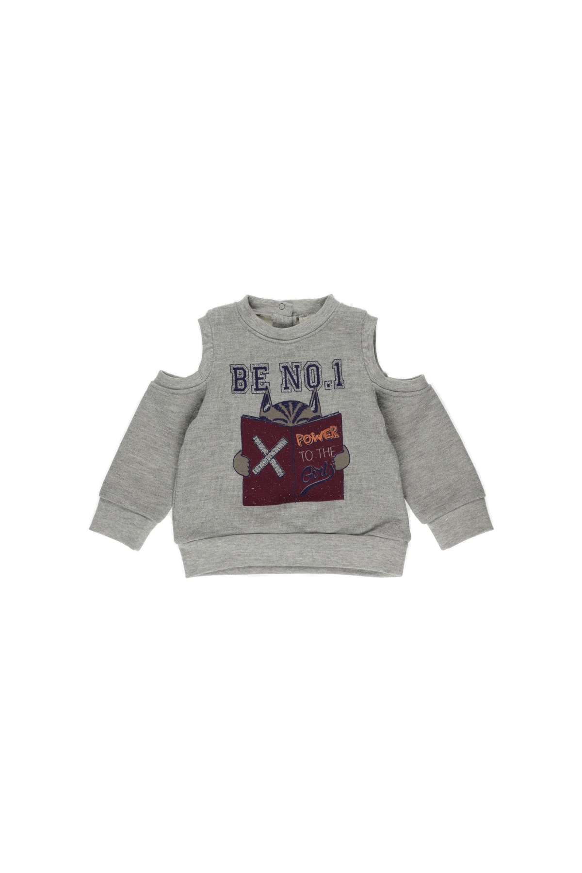 Kız Çocuk  Omuz Pencere Detaylı Baskılı Sweatshirt