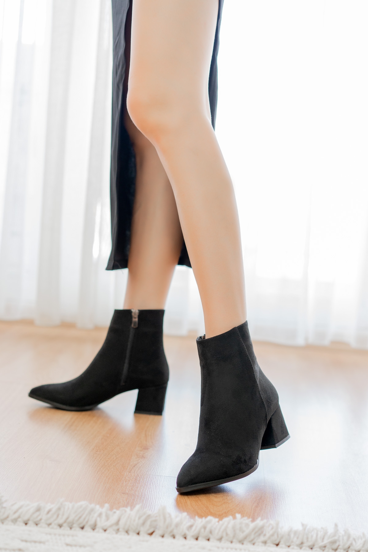 Asper Siyah Süet Topuklu Günlük Kullanım Kadın Botu - Görsel 3