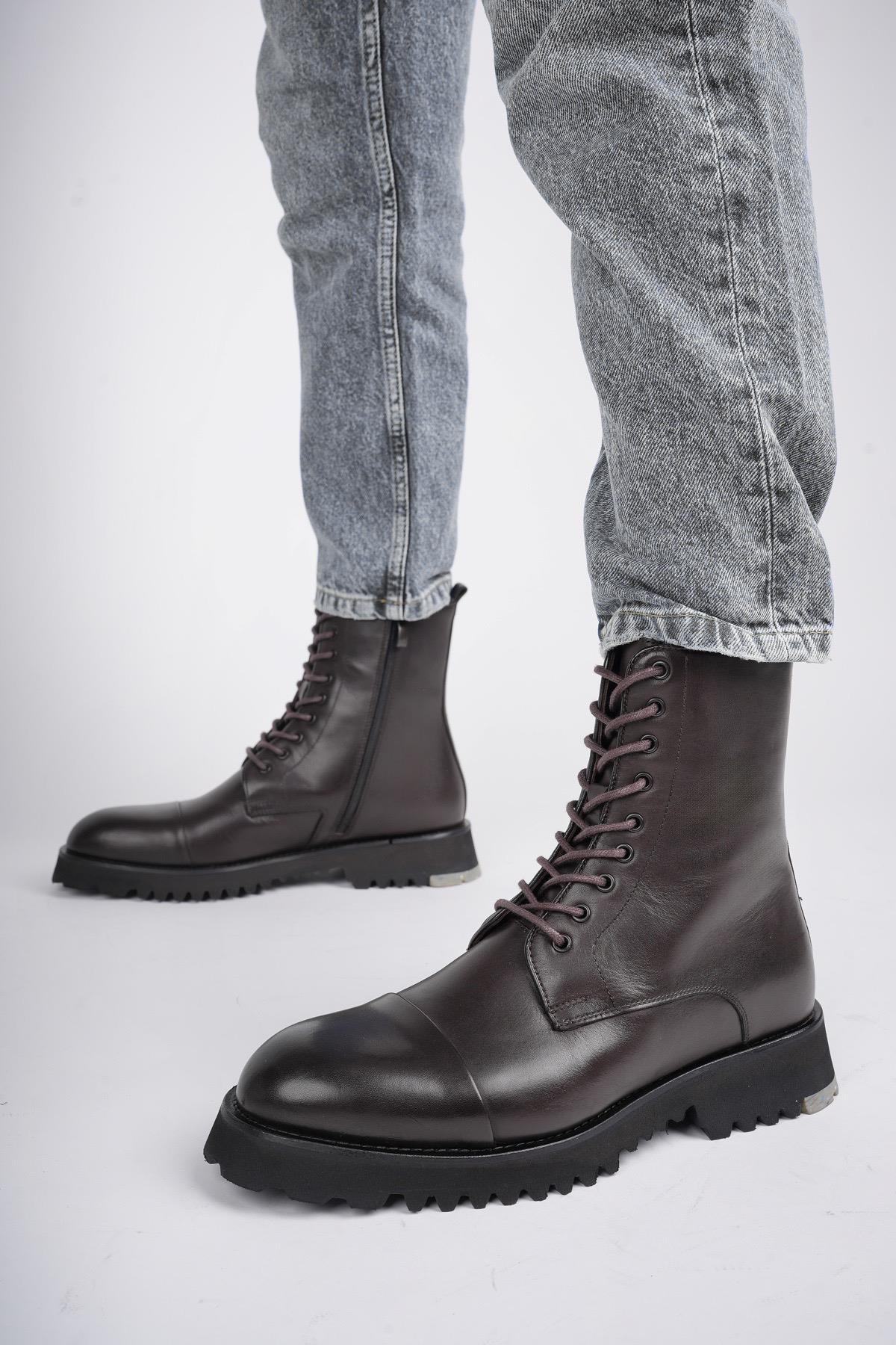 HERNANDEZ Garantili Bağcıklı Fermuarlı Hakiki Deri Kaymaz Taban Erkek Postal Bot - Görsel 2