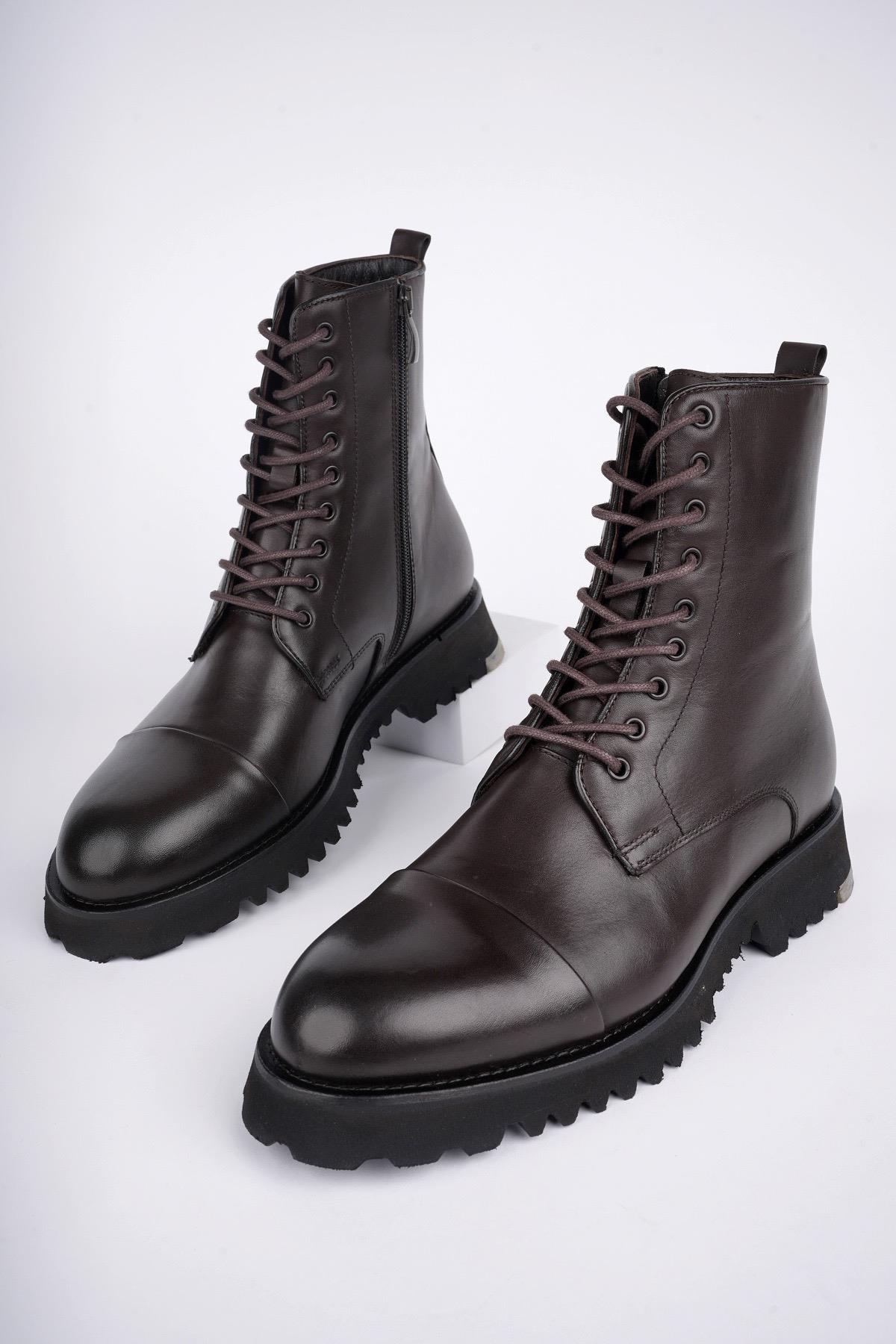 HERNANDEZ Garantili Bağcıklı Fermuarlı Hakiki Deri Kaymaz Taban Erkek Postal Bot - Görsel 3