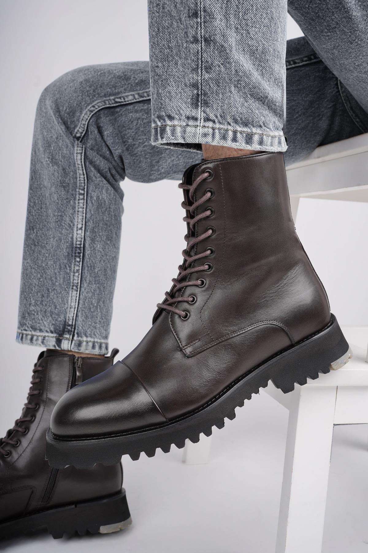 HERNANDEZ Garantili Bağcıklı Fermuarlı Hakiki Deri Kaymaz Taban Erkek Postal Bot - Görsel 6