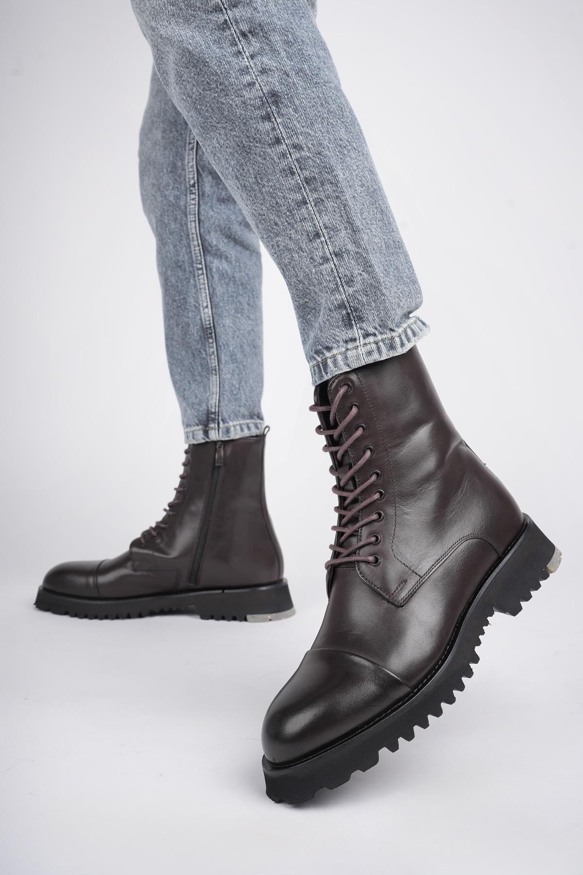 HERNANDEZ Garantili Bağcıklı Fermuarlı Hakiki Deri Kaymaz Taban Erkek Postal Bot - Görsel 7