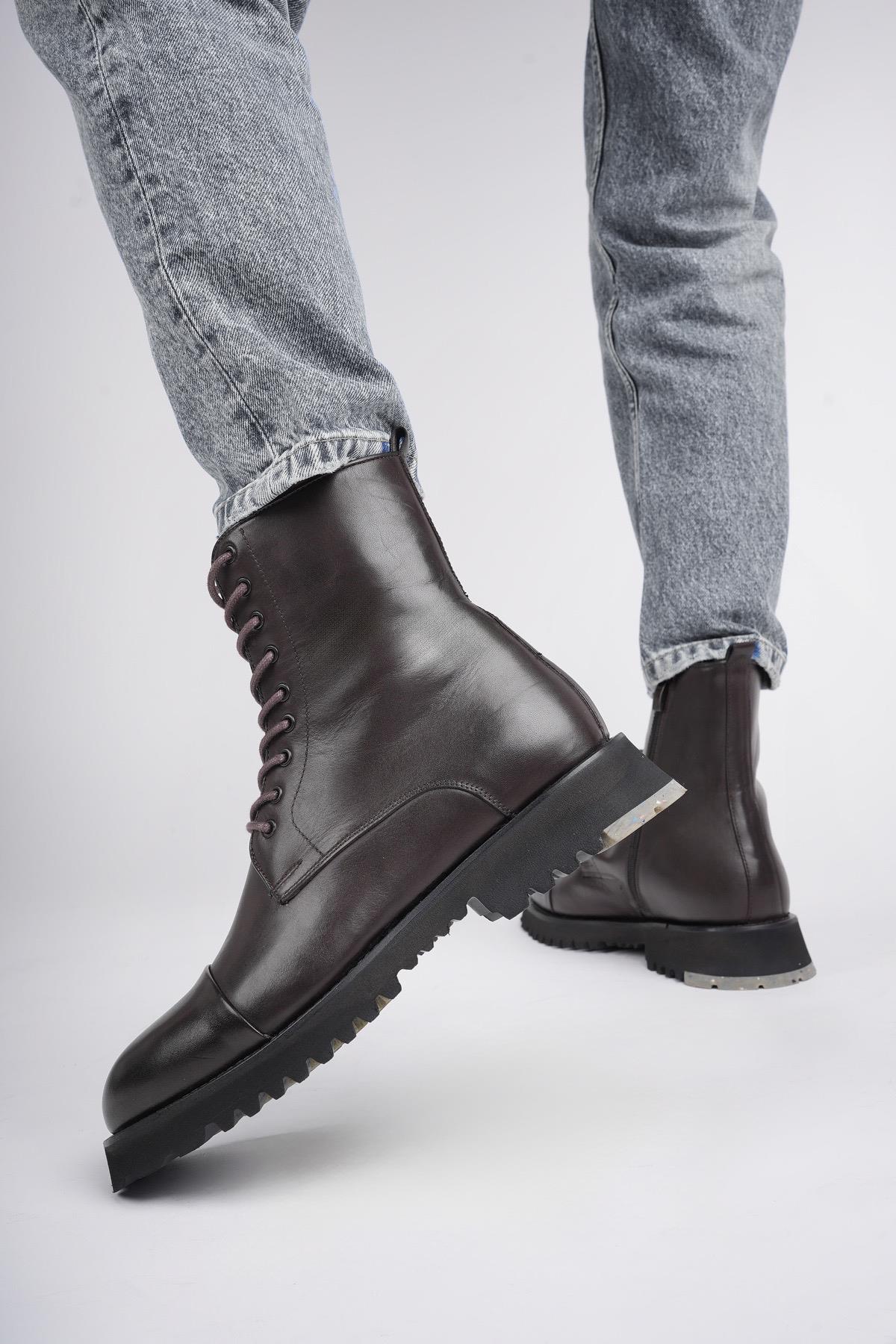 HERNANDEZ Garantili Bağcıklı Fermuarlı Hakiki Deri Kaymaz Taban Erkek Postal Bot - Görsel 8