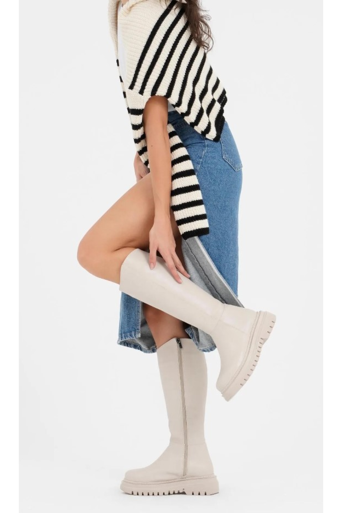 Kadın Kalın ve Yüksek Taban Elastik Çizme Bot Kadın Çizme - Görsel 2