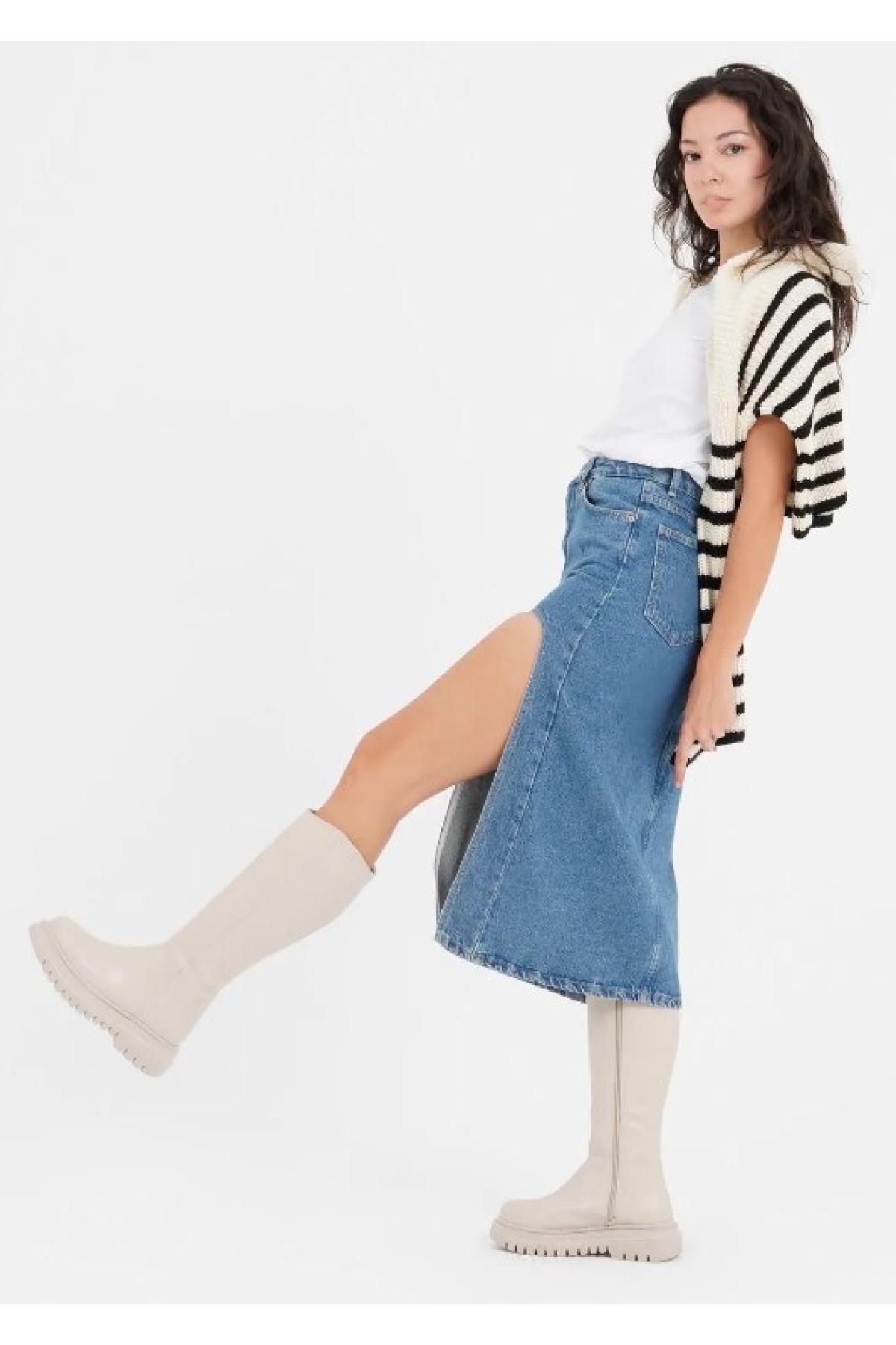 Kadın Kalın ve Yüksek Taban Elastik Çizme Bot Kadın Çizme - Görsel 3