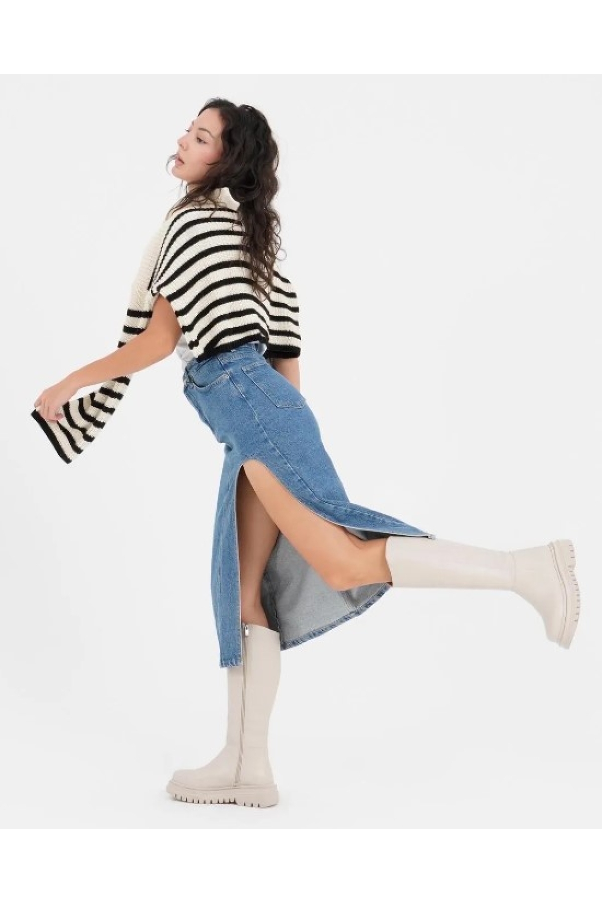 Kadın Kalın ve Yüksek Taban Elastik Çizme Bot Kadın Çizme - Görsel 4