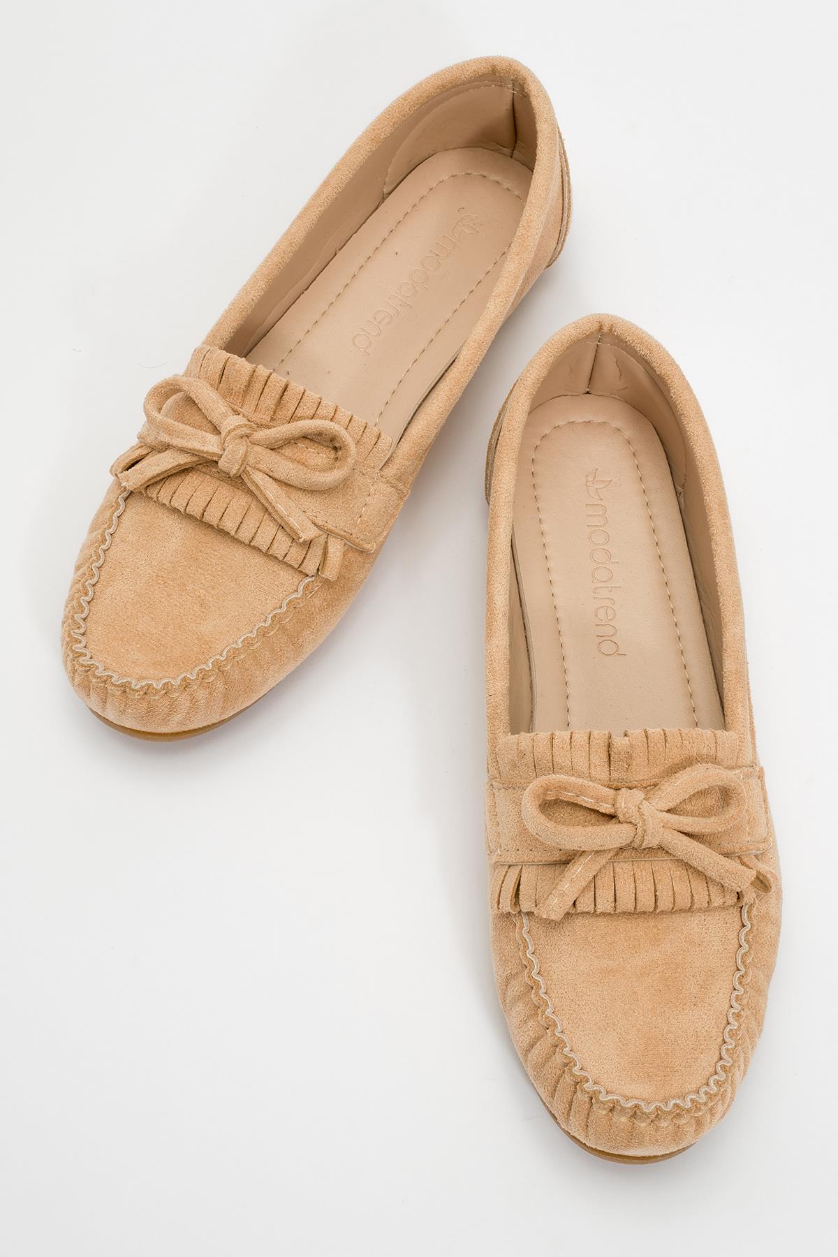 Kadın Geçmeli Düz Sandalet BEJ SÜET - Görsel 6