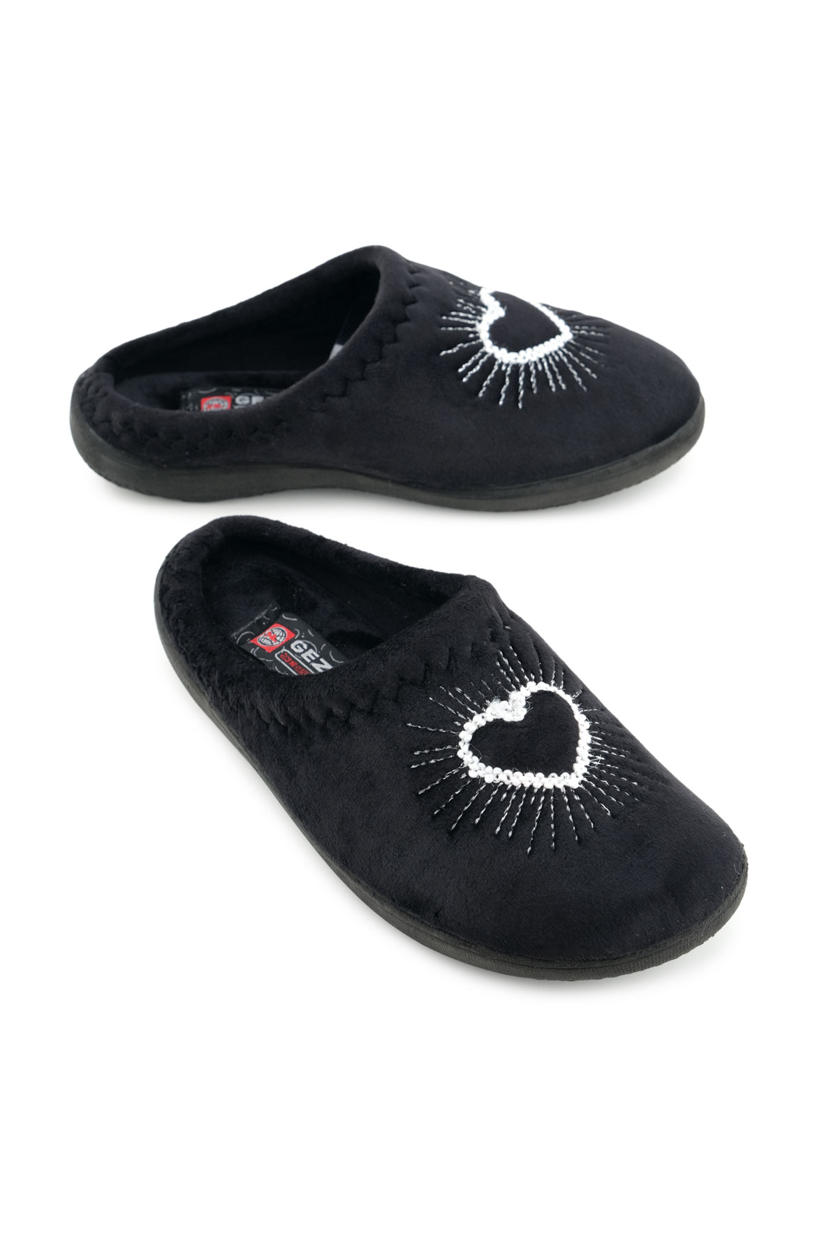 Kadın Kışlık Nakışlı Kalp Tasarım Rahat Taban Ev Bahçe Gondol Terlik - Görsel 2