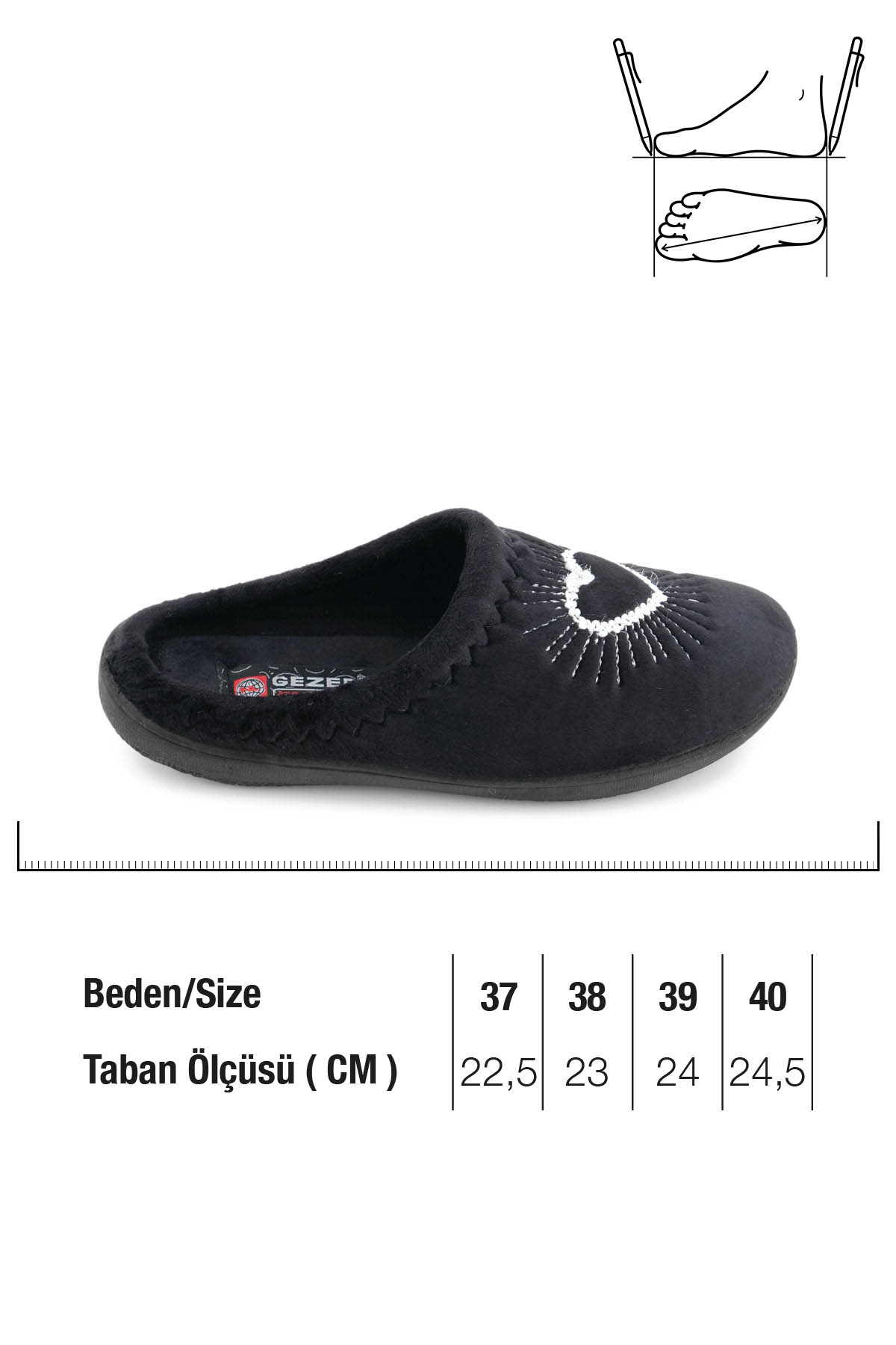 Kadın Kışlık Nakışlı Kalp Tasarım Rahat Taban Ev Bahçe Gondol Terlik - Görsel 3