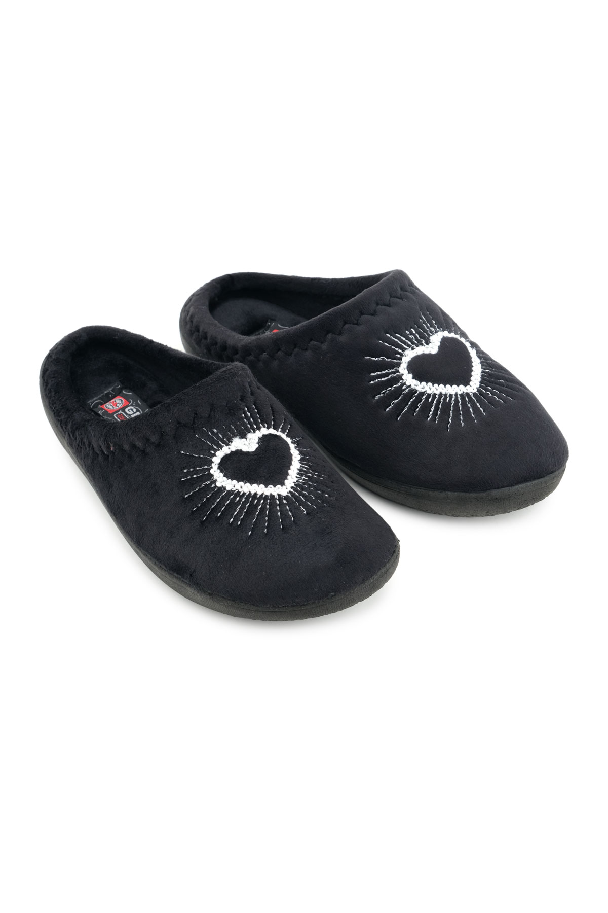 Kadın Kışlık Nakışlı Kalp Tasarım Rahat Taban Ev Bahçe Gondol Terlik - Görsel 4