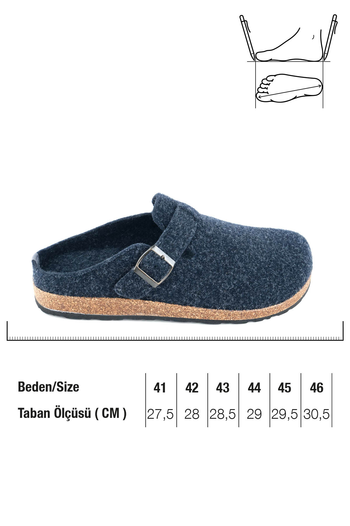 Gezer Gezer Lacivert Erkek Kışlık Mantar Taban Tek Toka Ayarlanabilir Rahat Taban Keçe Ev Bahçe Terlik Flo'da! Lacivert - 4. görsel