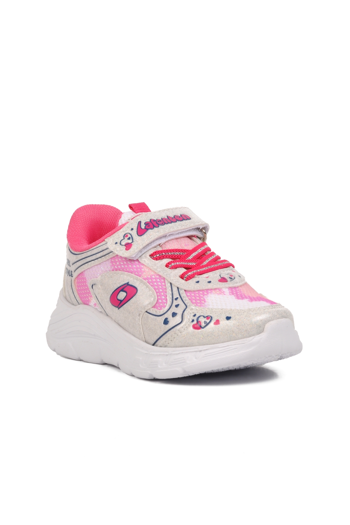 732-P Beyaz-Fuşya Kalp Desenli Kız Çocuk Spor Ayakkabı - Görsel 4