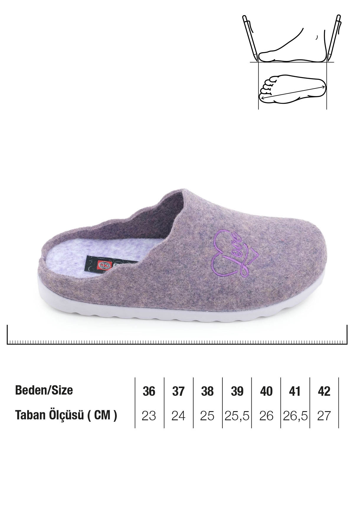 Kadın Kışlık Nakışlı Kalpli Tasarım Rahat Taban Ev Bahçe Terlik - Görsel 3