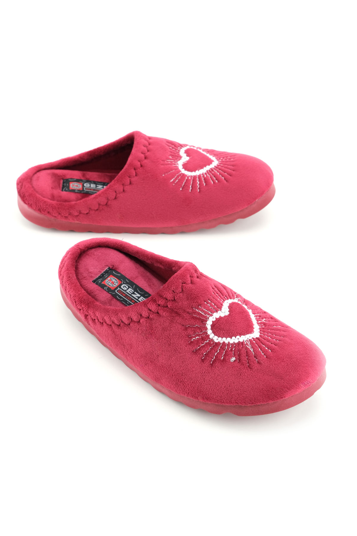 Kadın Kışlık Nakışlı Kalp Tasarım Rahat Taban Ev Bahçe Gondol Terlik - Görsel 2