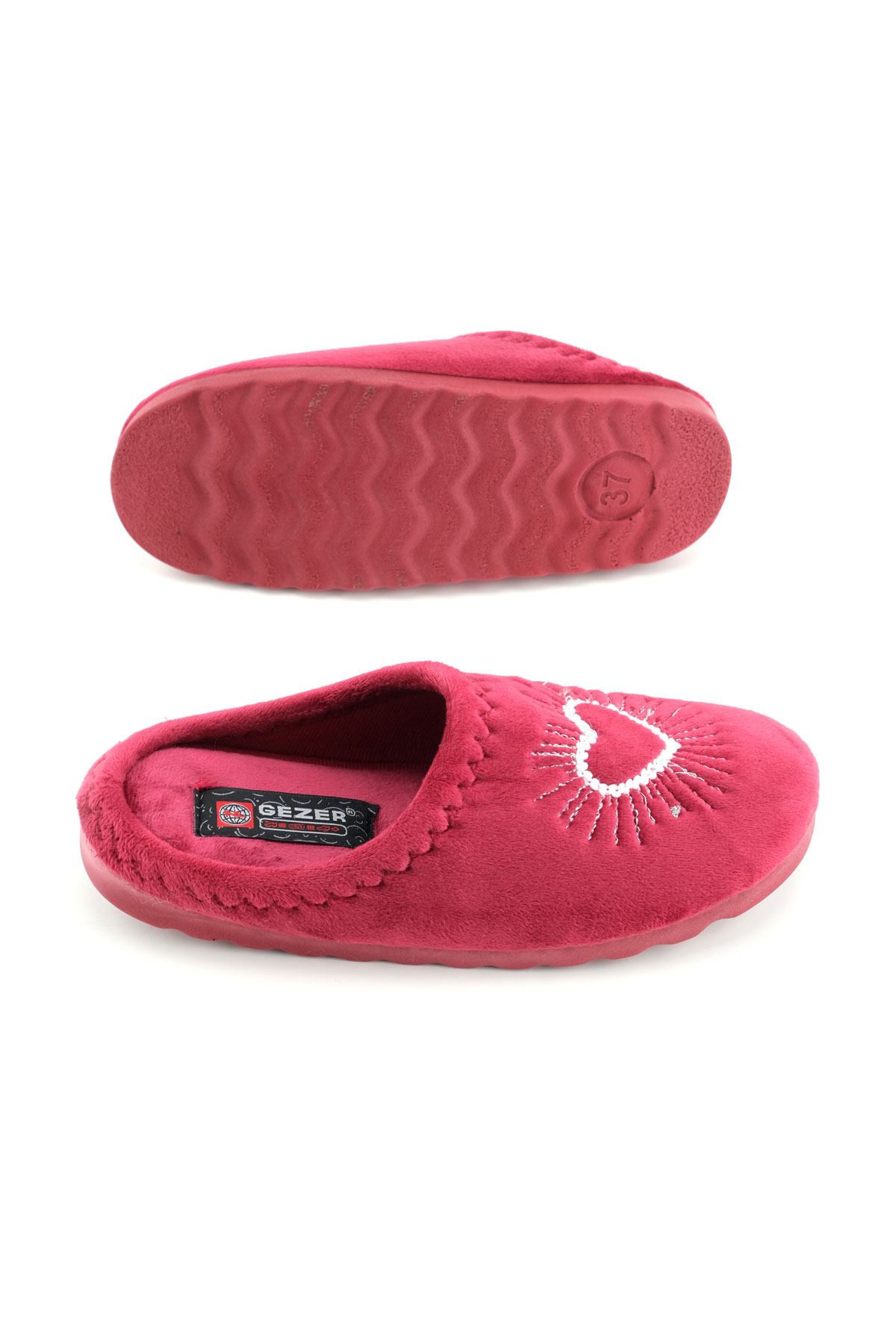 Kadın Kışlık Nakışlı Kalp Tasarım Rahat Taban Ev Bahçe Gondol Terlik - Görsel 6