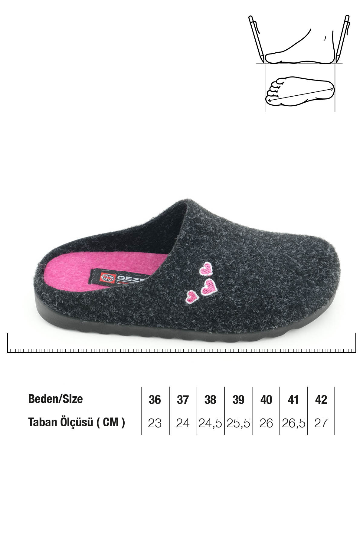 Kadın Kışlık Nakışlı Kalp Tasarım Rahat Taban Ev Bahçe Gondol Terlik - Görsel 3