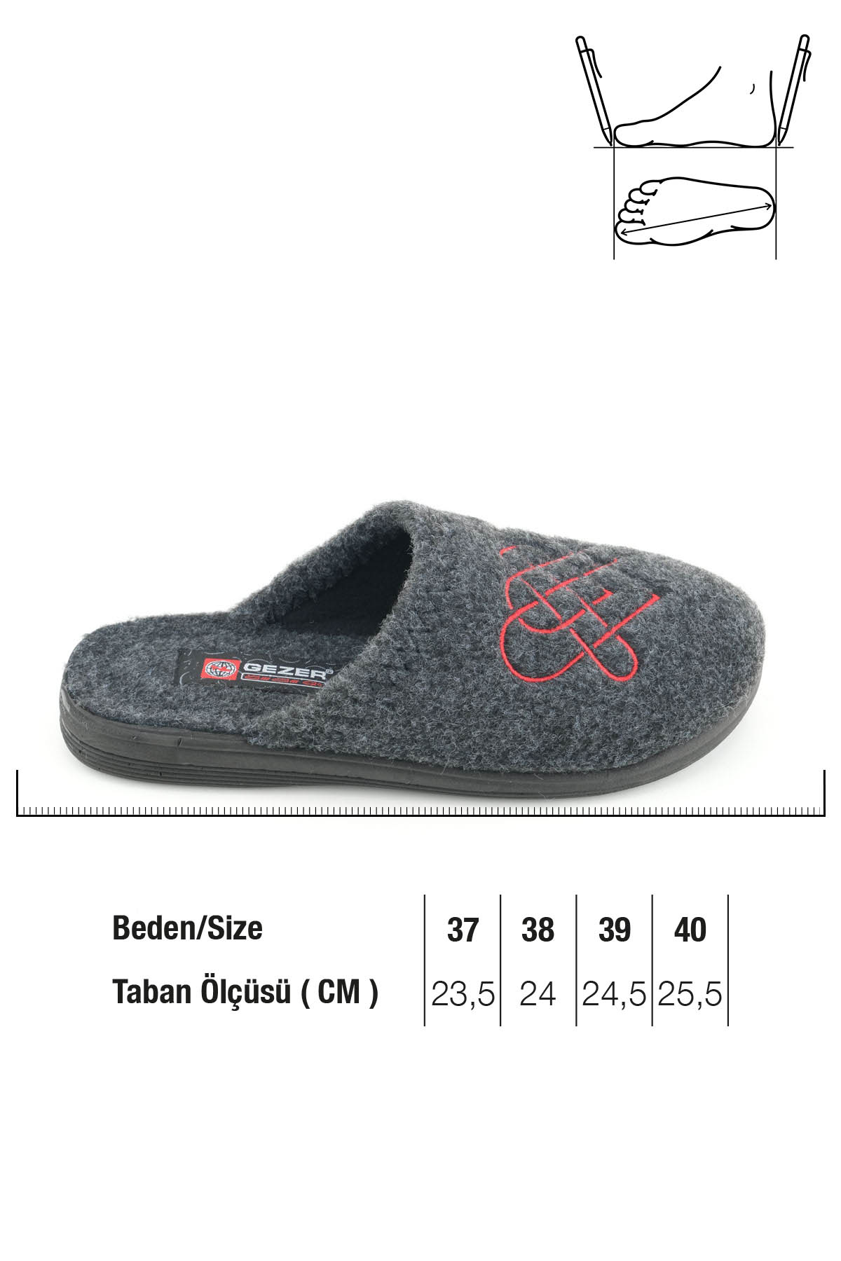 Kadın Kışlık Keçe Nakışlı Kalp Tasarım Ev Bahçe Terlik - Görsel 3