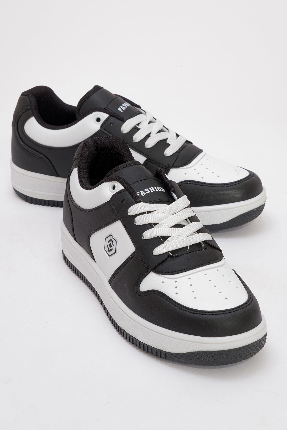 Bağcıklı Kadın Spor Ayakkabı BEYAZ SİYAH - Görsel 3
