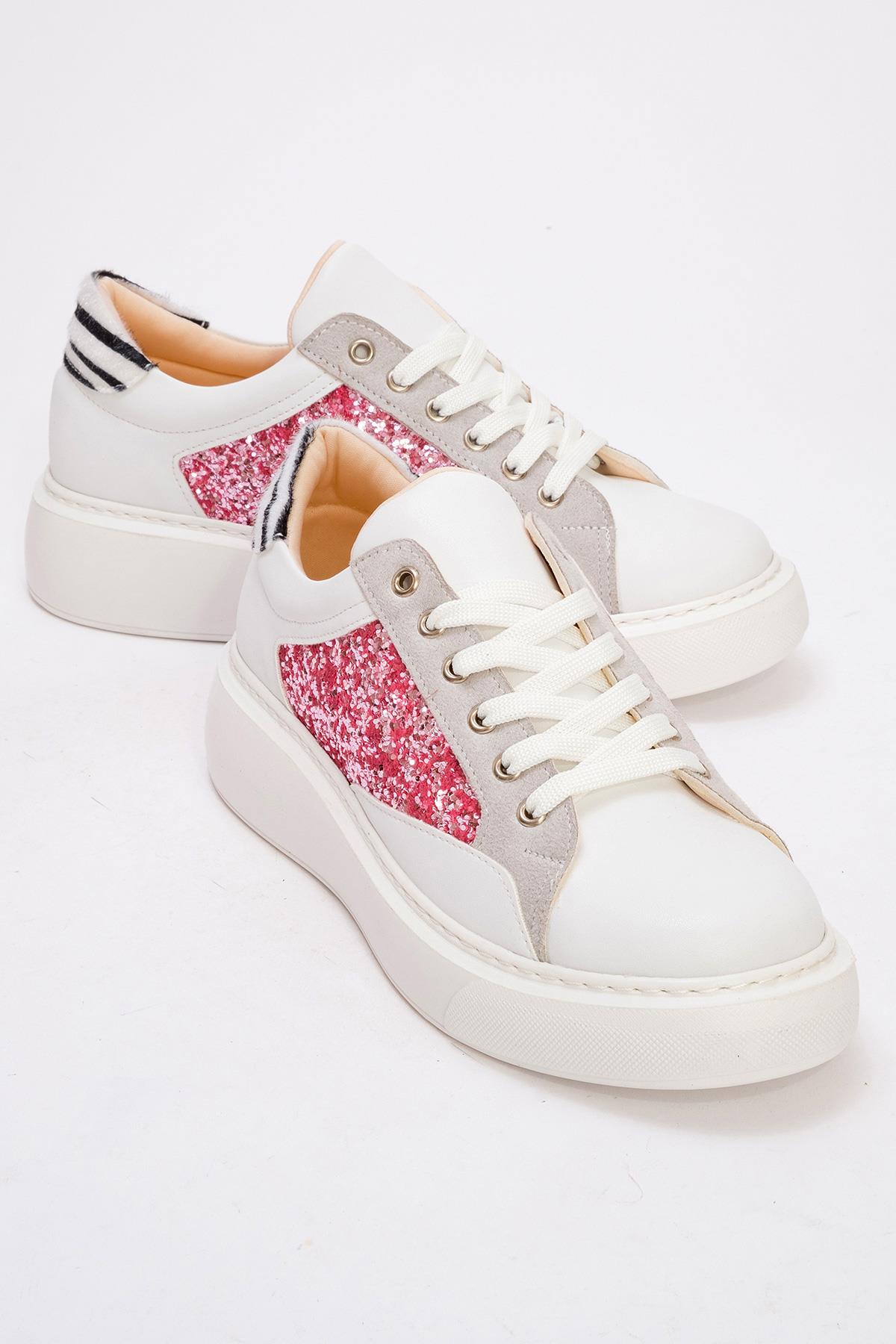 Kadın Cam Kırığı Detaylı Spor Ayakkabı BEYAZ FUJE CAMKIRIĞI - Görsel 2