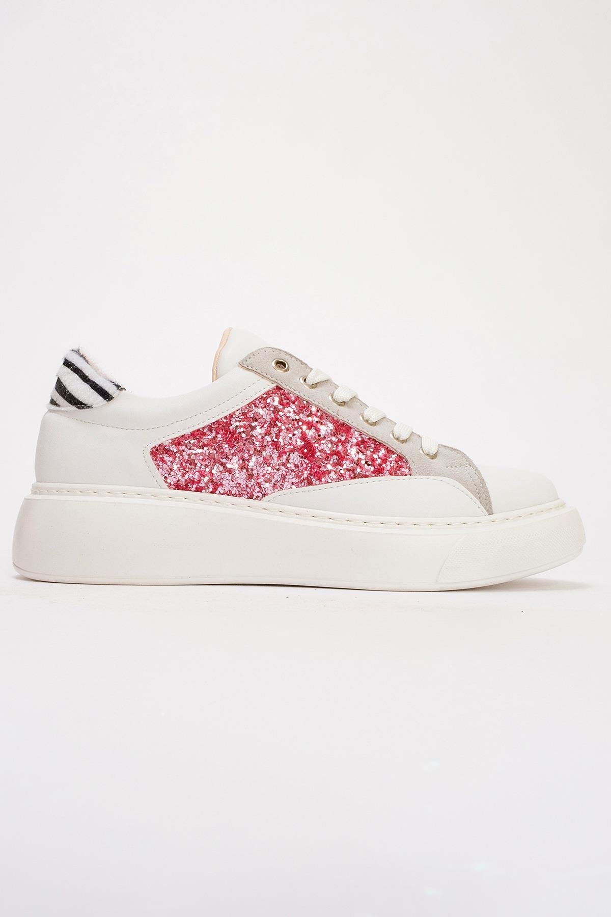 Kadın Cam Kırığı Detaylı Spor Ayakkabı BEYAZ FUJE CAMKIRIĞI - Görsel 3