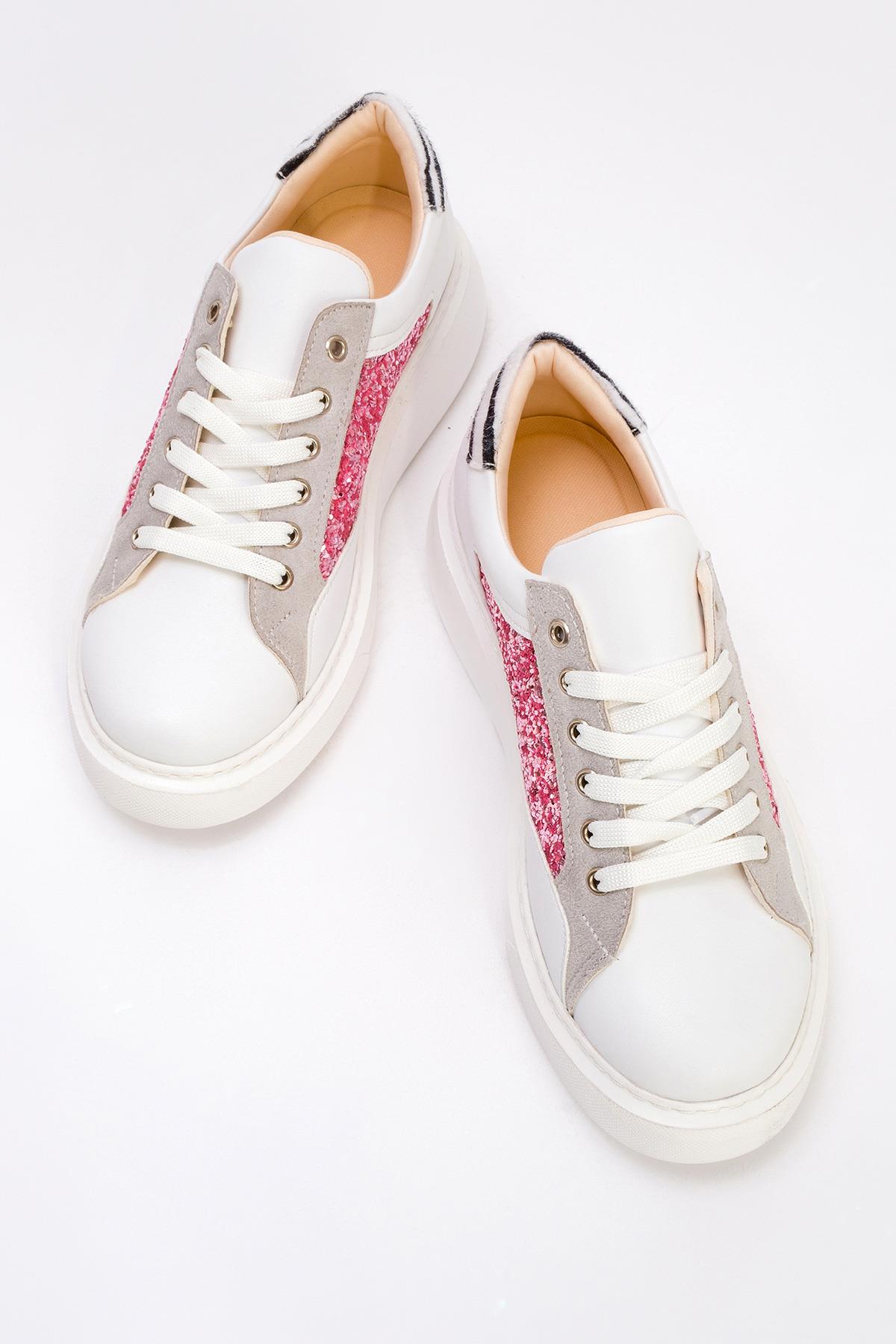 Kadın Cam Kırığı Detaylı Spor Ayakkabı BEYAZ FUJE CAMKIRIĞI - Görsel 6