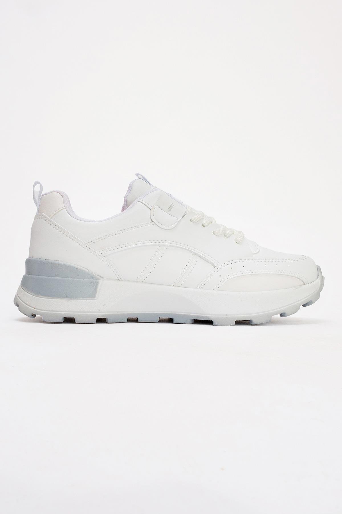 Bağcıklı Kadın Spor Ayakkabı BEYAZ GRİ - Görsel 3