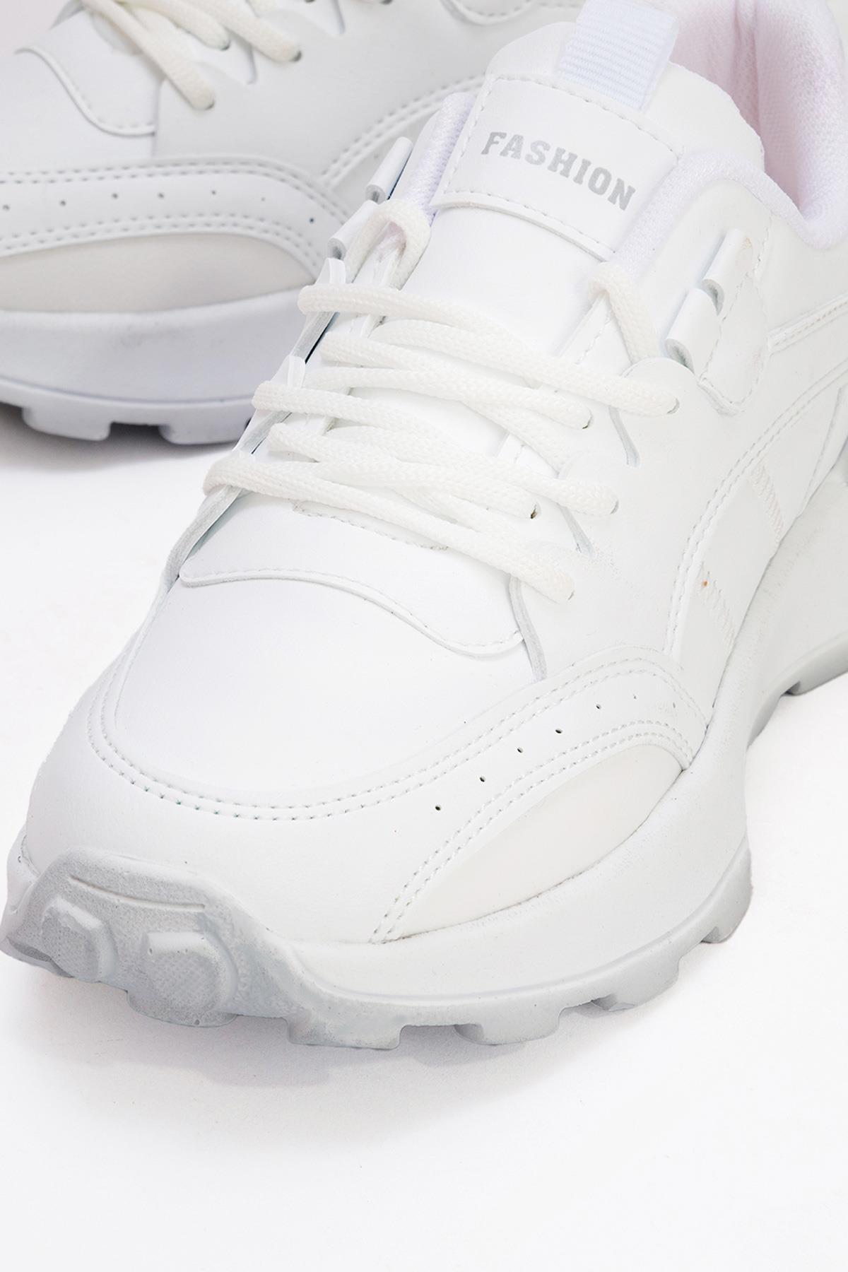 Bağcıklı Kadın Spor Ayakkabı BEYAZ GRİ - Görsel 4