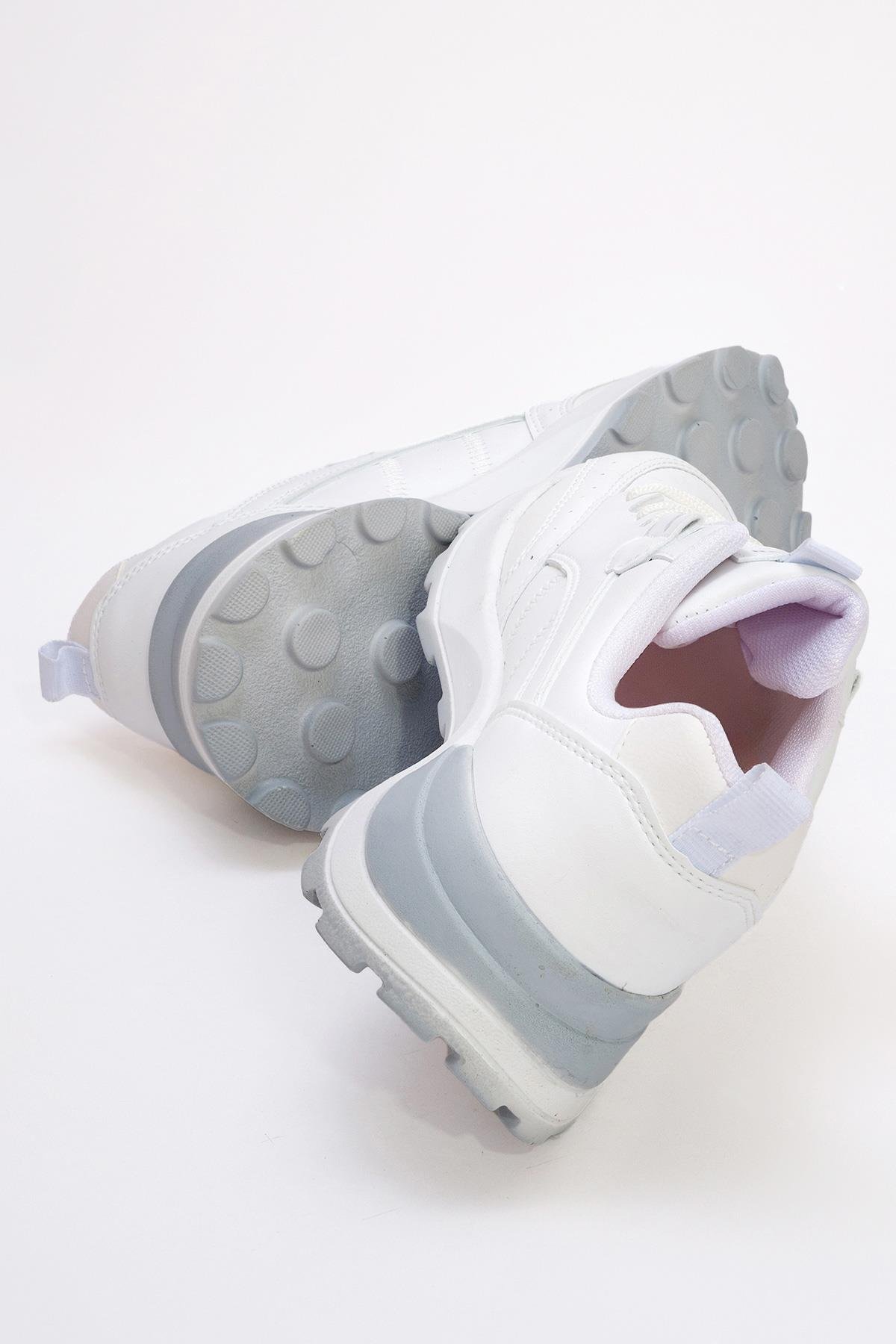 Bağcıklı Kadın Spor Ayakkabı BEYAZ GRİ - Görsel 5
