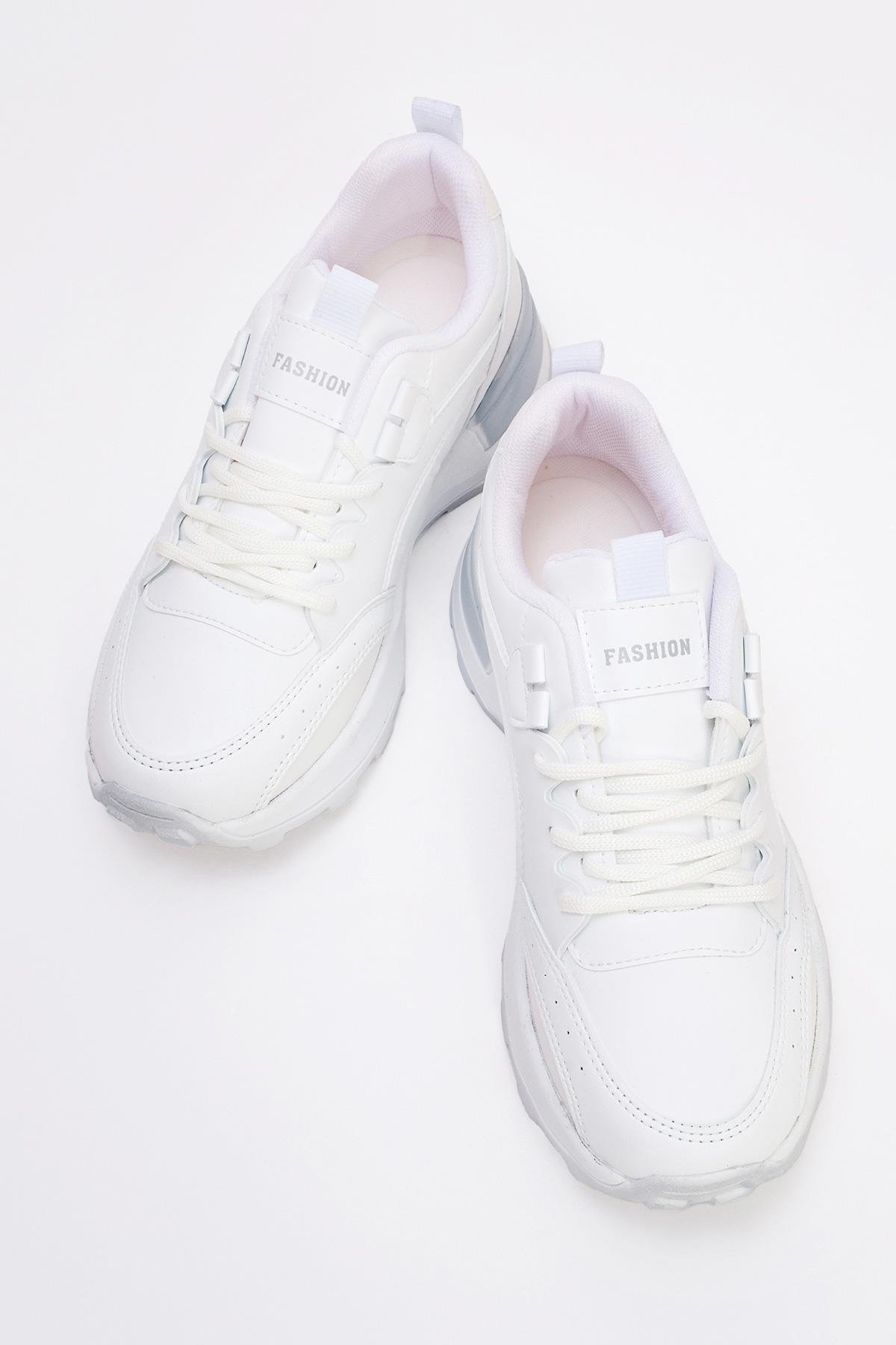 Bağcıklı Kadın Spor Ayakkabı BEYAZ GRİ - Görsel 6