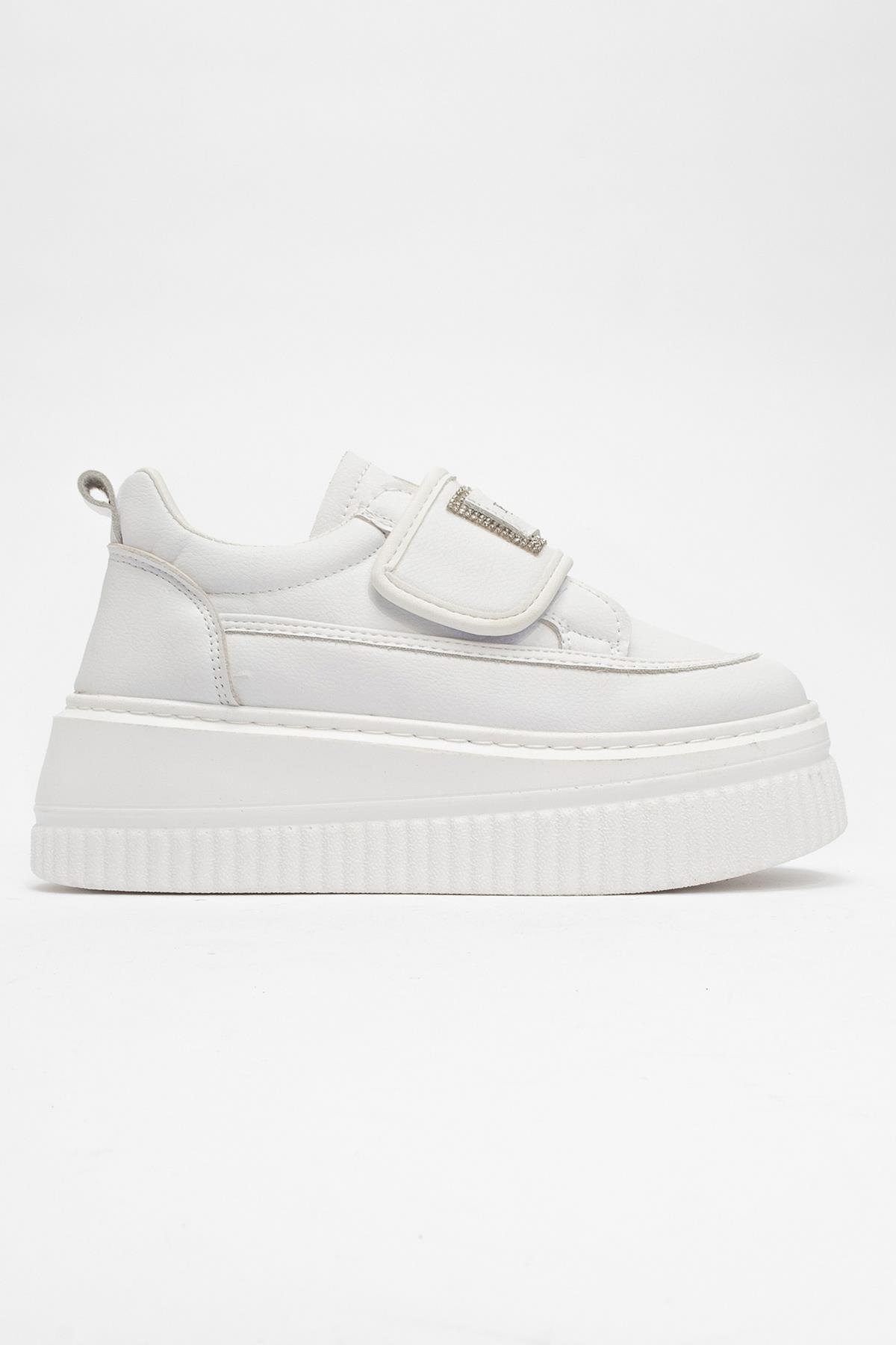 Cırtlı Taşlı Kadın Spor Ayakkabı BEYAZ BEYAZ - Görsel 3