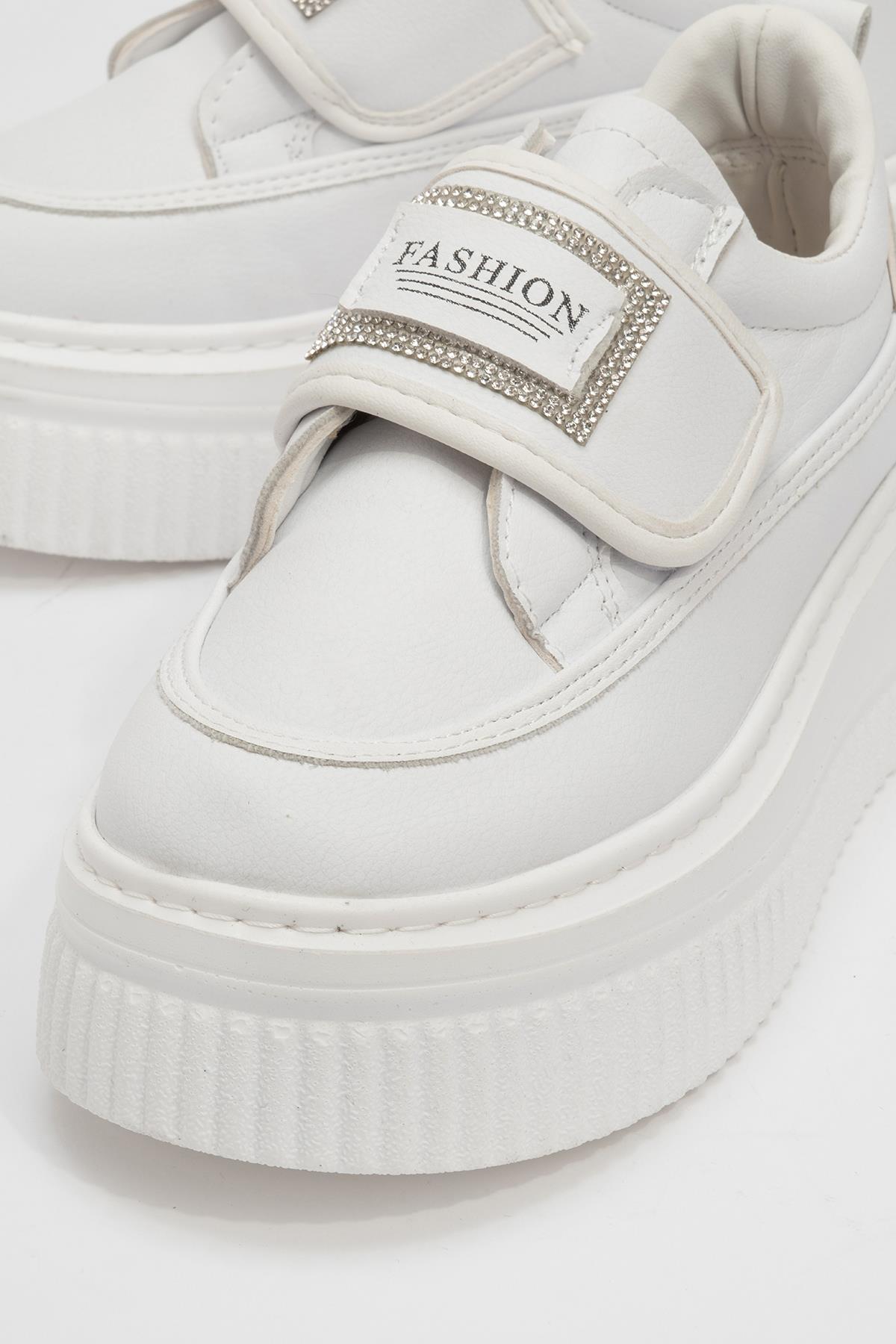 Cırtlı Taşlı Kadın Spor Ayakkabı BEYAZ BEYAZ - Görsel 4