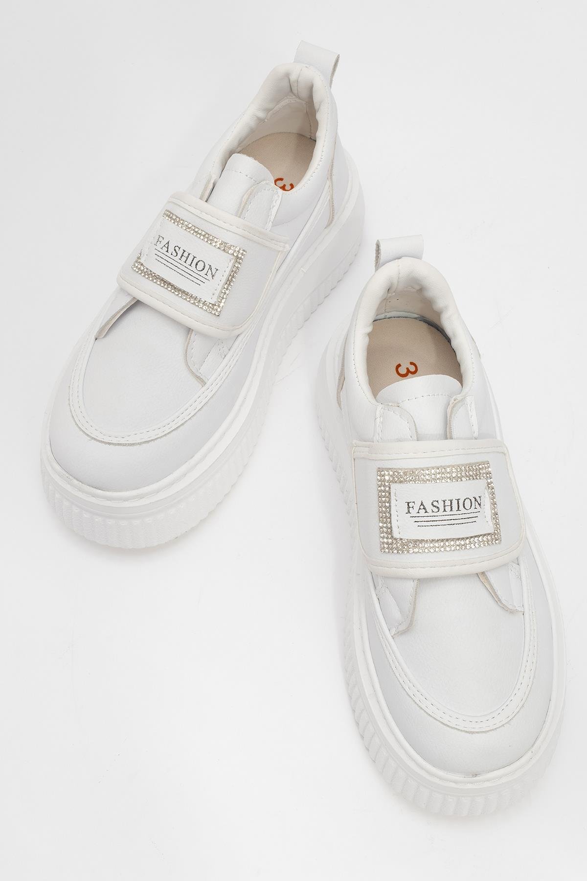 Cırtlı Taşlı Kadın Spor Ayakkabı BEYAZ BEYAZ - Görsel 6
