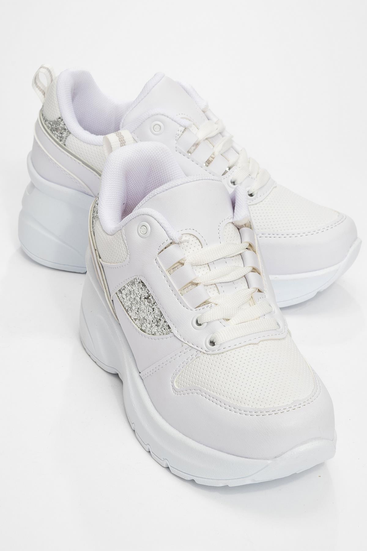 Cırtlı Kadın Spor Ayakkabı BEYAZ GÜMÜŞ - Görsel 2