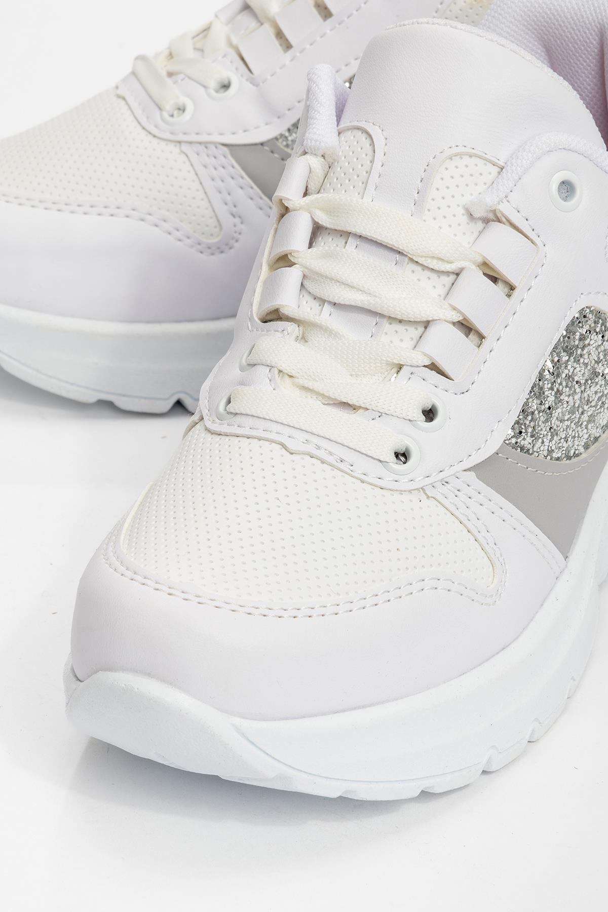 Cırtlı Kadın Spor Ayakkabı BEYAZ GÜMÜŞ - Görsel 4