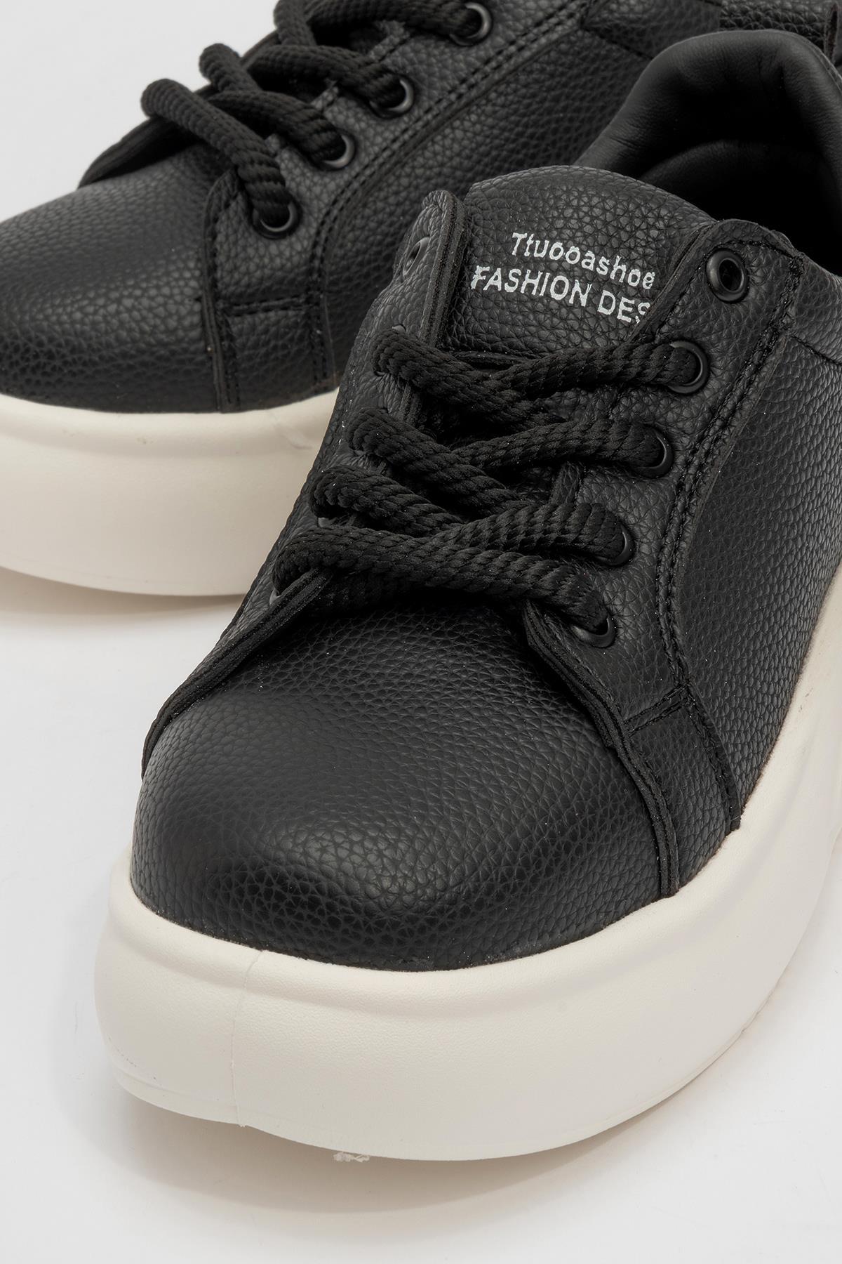 Kadın Bağcıklı Spor Ayakkabı SİYAH BEYAZ - Görsel 4