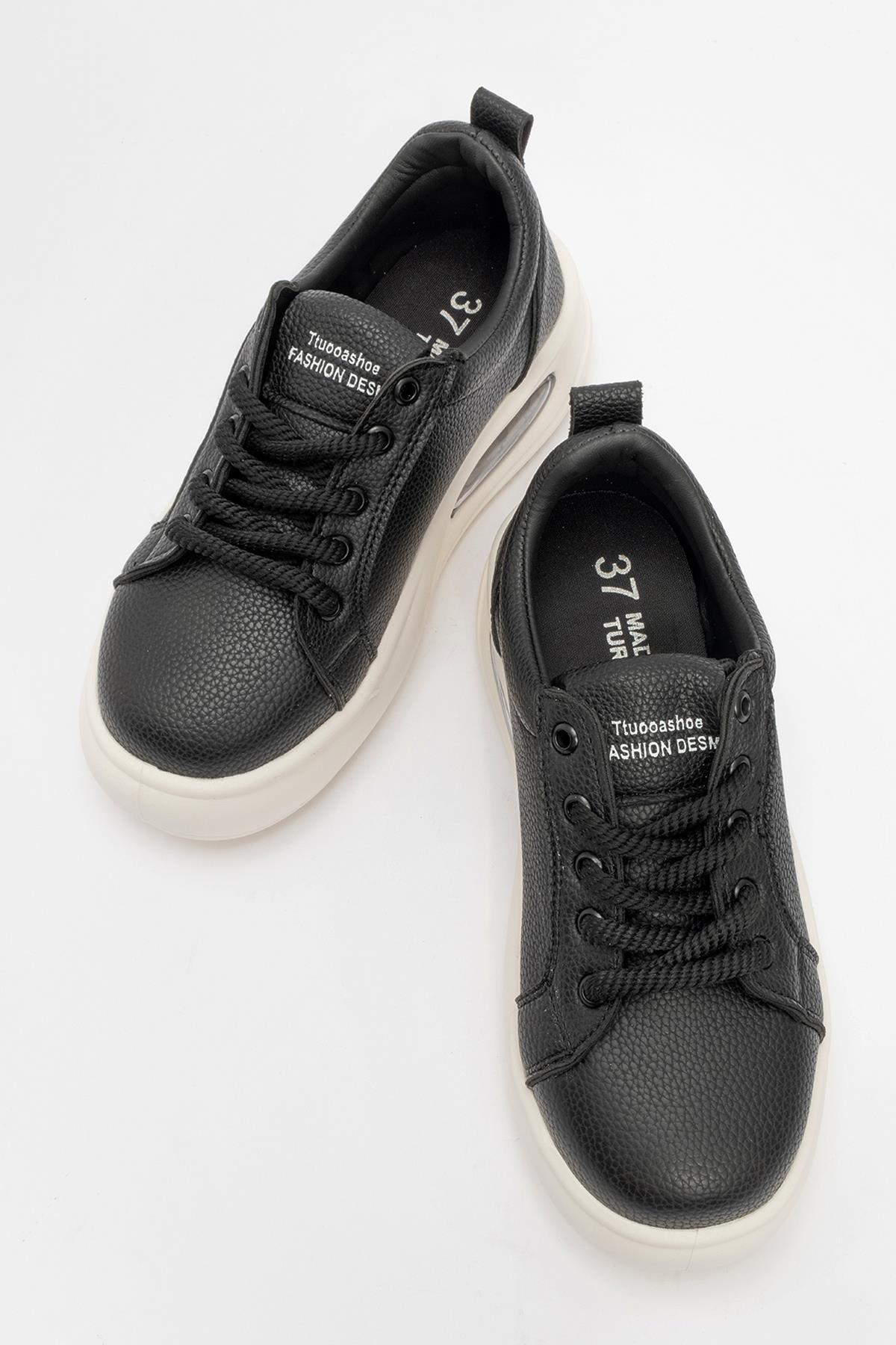 Kadın Bağcıklı Spor Ayakkabı SİYAH BEYAZ - Görsel 6