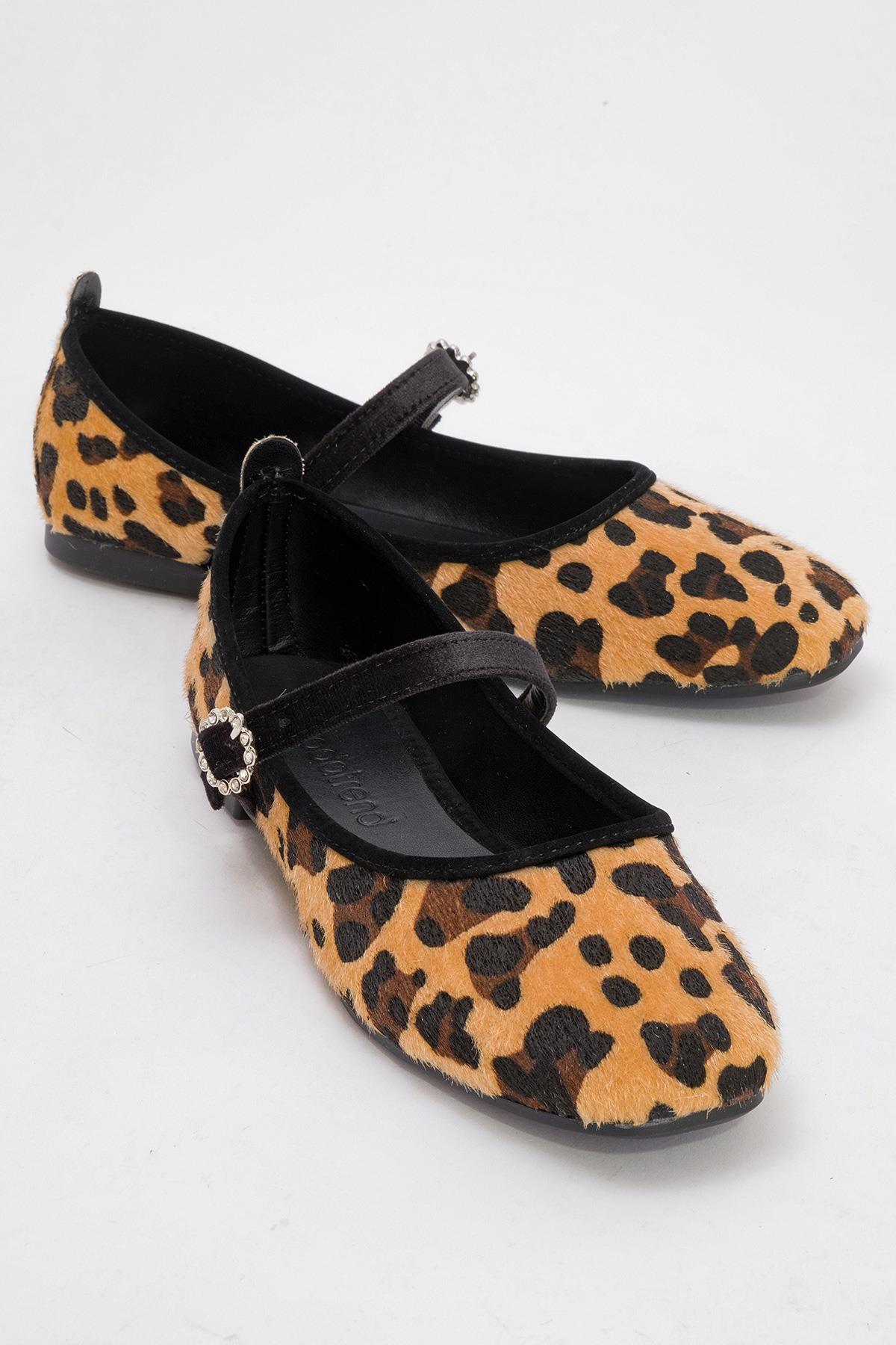 Kadın Kemerli Taşlı Küt Burunlu Babet LEOPAR - Görsel 2