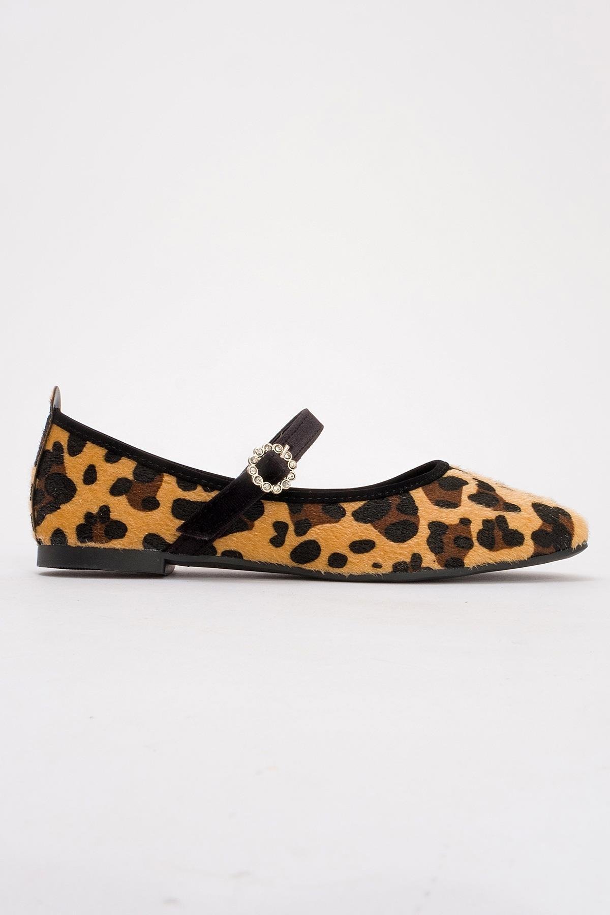 Kadın Kemerli Taşlı Küt Burunlu Babet LEOPAR - Görsel 3