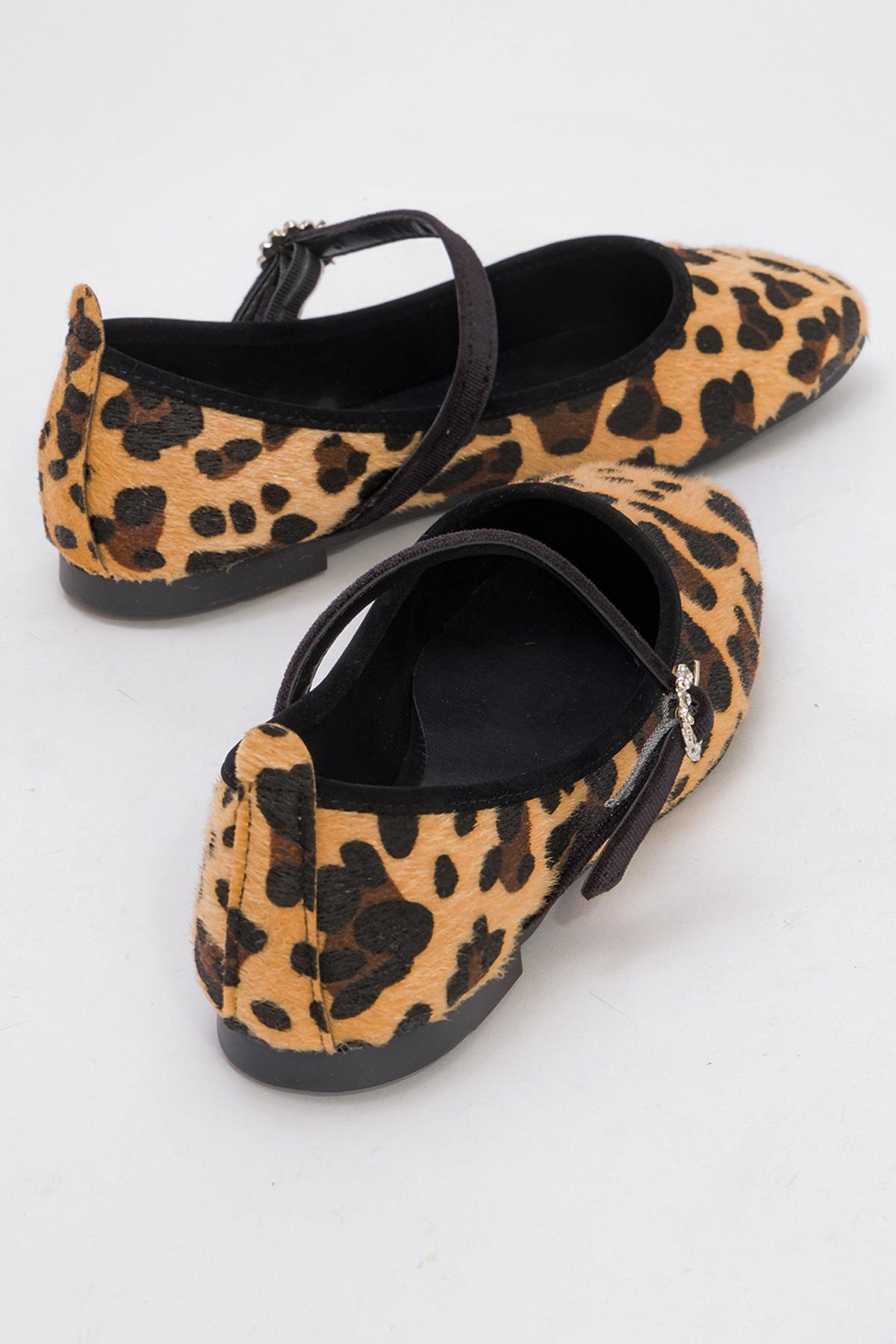 Kadın Kemerli Taşlı Küt Burunlu Babet LEOPAR - Görsel 5